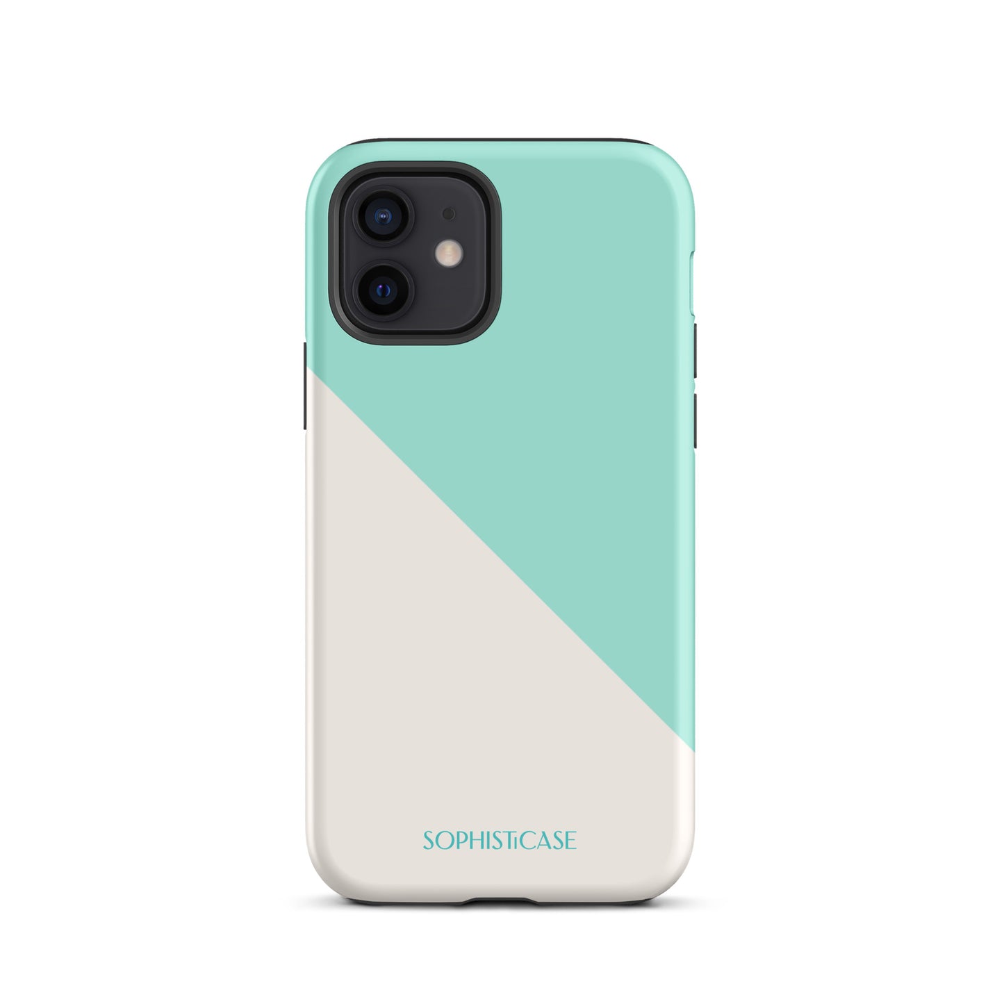 Tough Phone Case Featuring Mint Green Cream Diagonal Split Design for iPhone 12 Matte