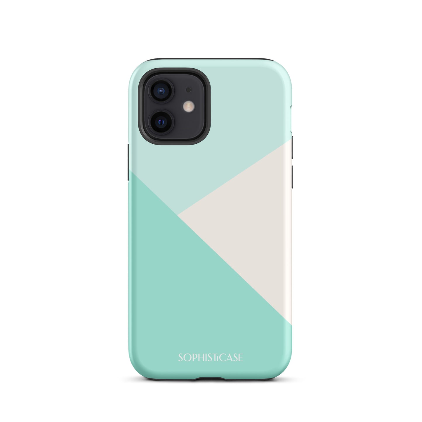 Tough Phone Case Featuring Three Tone Mint Green Cream Diagonal Design for iPhone 12 Matte