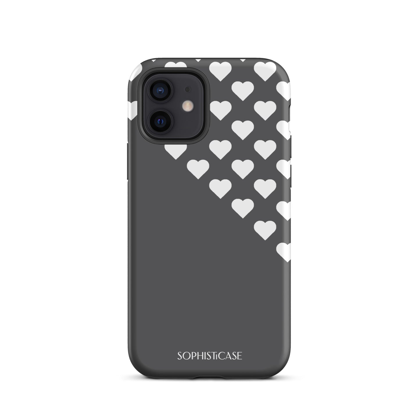 Tough Phone Case Featuring Black Cream Tiny Hearts Design for iPhone 12 Matte