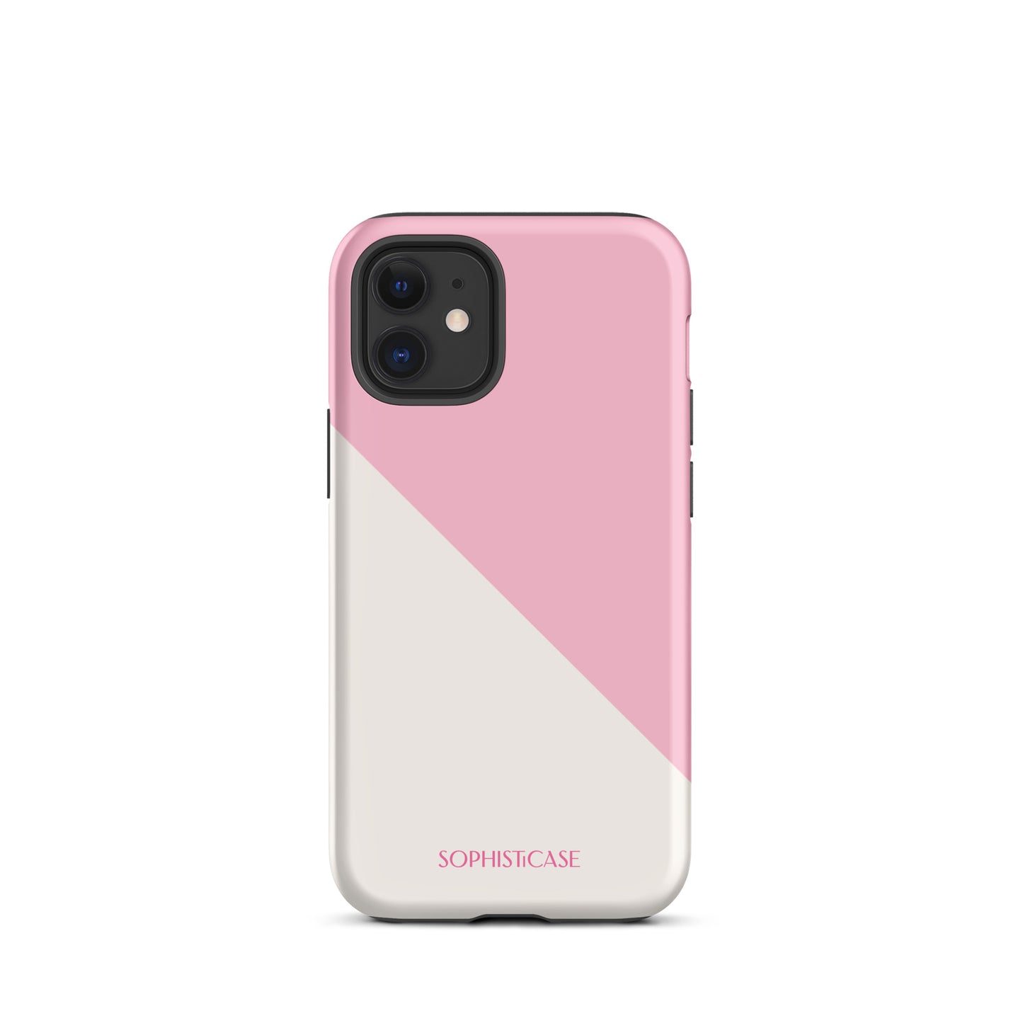 Tough Phone Case Featuring Pink Cream Diagonal Split Design for iPhone 12 Mini Matte