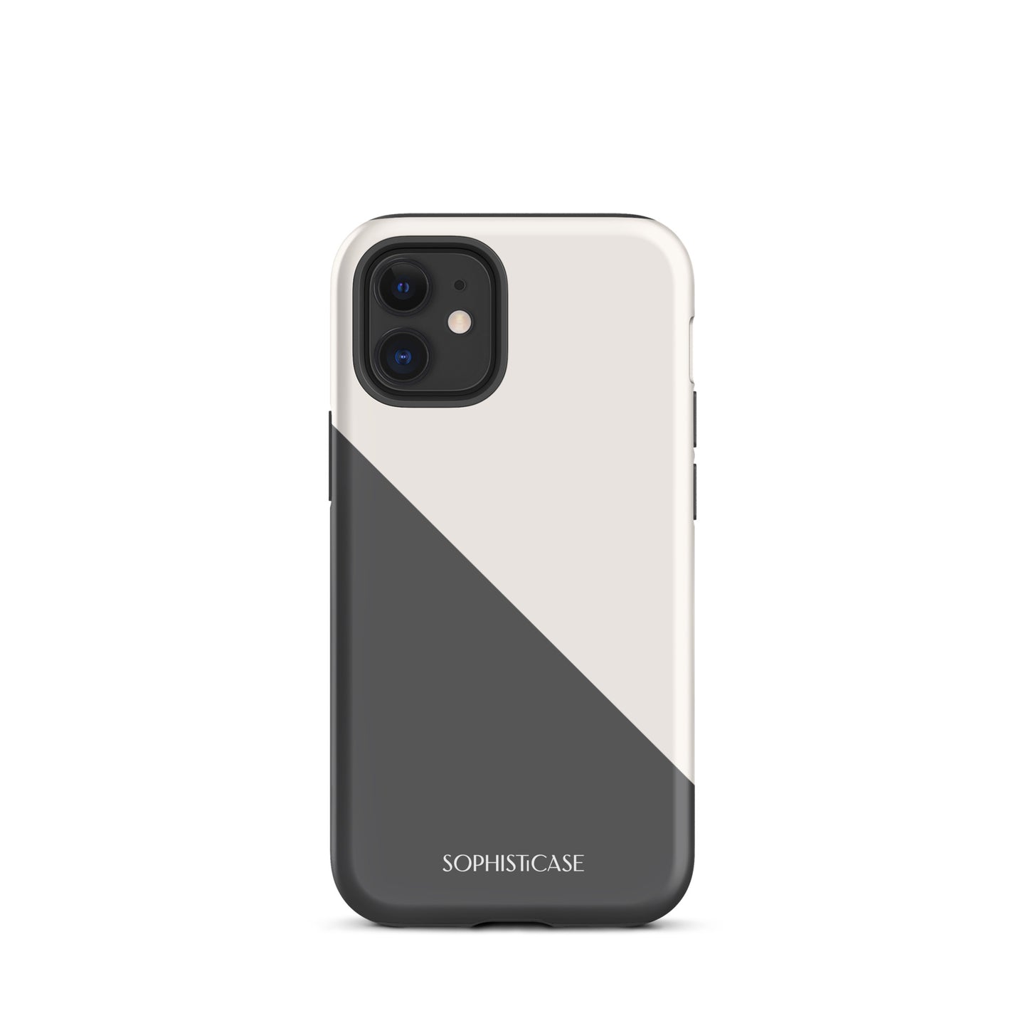 Tough Phone Case Featuring Grey Cream Diagonal Split Design for iPhone 12 Mini Matte