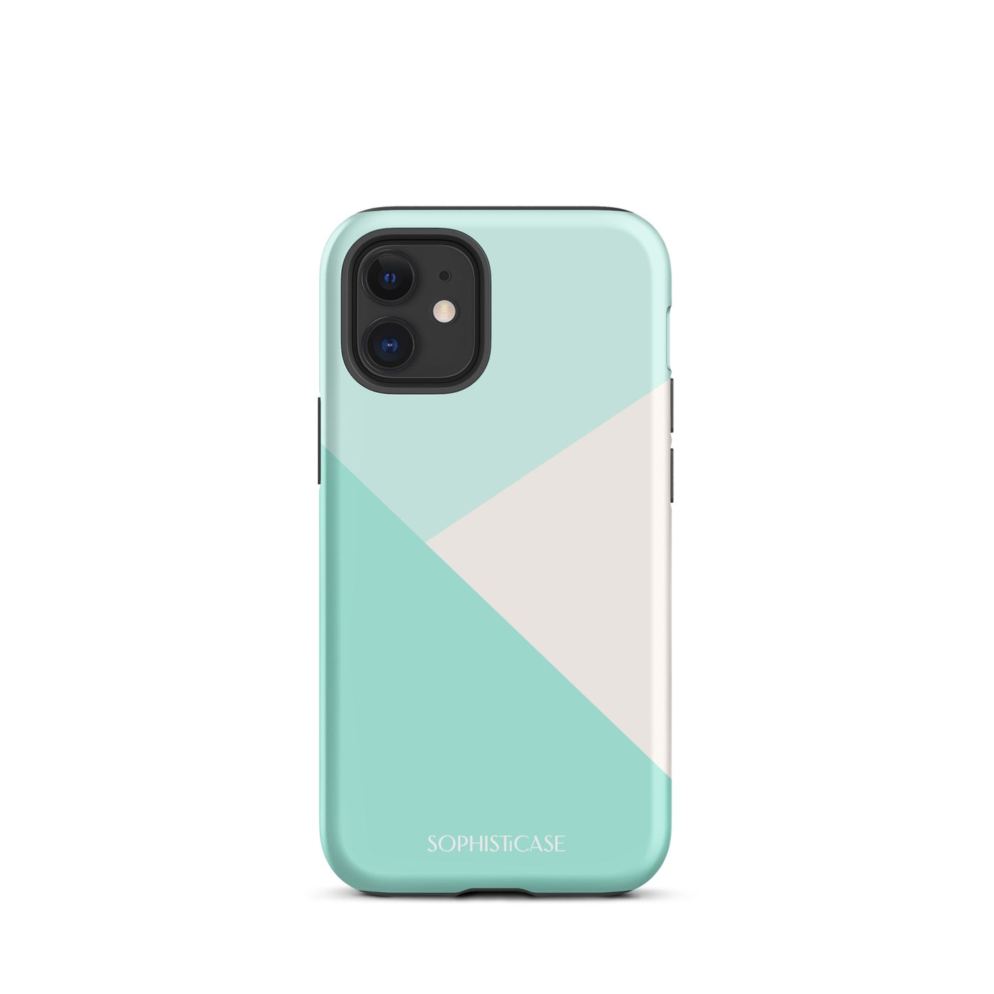 Tough Phone Case Featuring Three Tone Mint Green Cream Diagonal Design for iPhone 12 Mini Matte