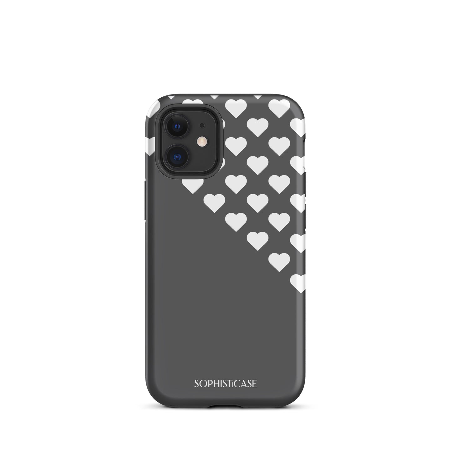 Tough Phone Case Featuring Black Cream Tiny Hearts Design for iPhone 12 Mini Matte