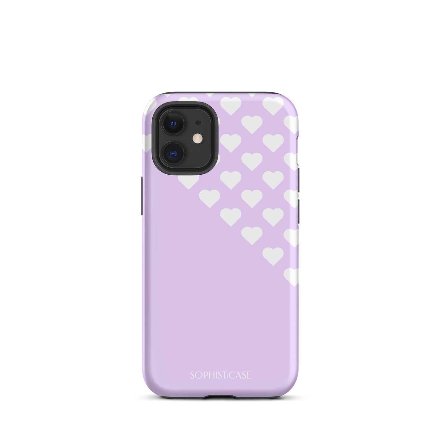 Tough Phone Case Featuring Purple Cream Tiny Hearts Design for iPhone 12 Mini Matte