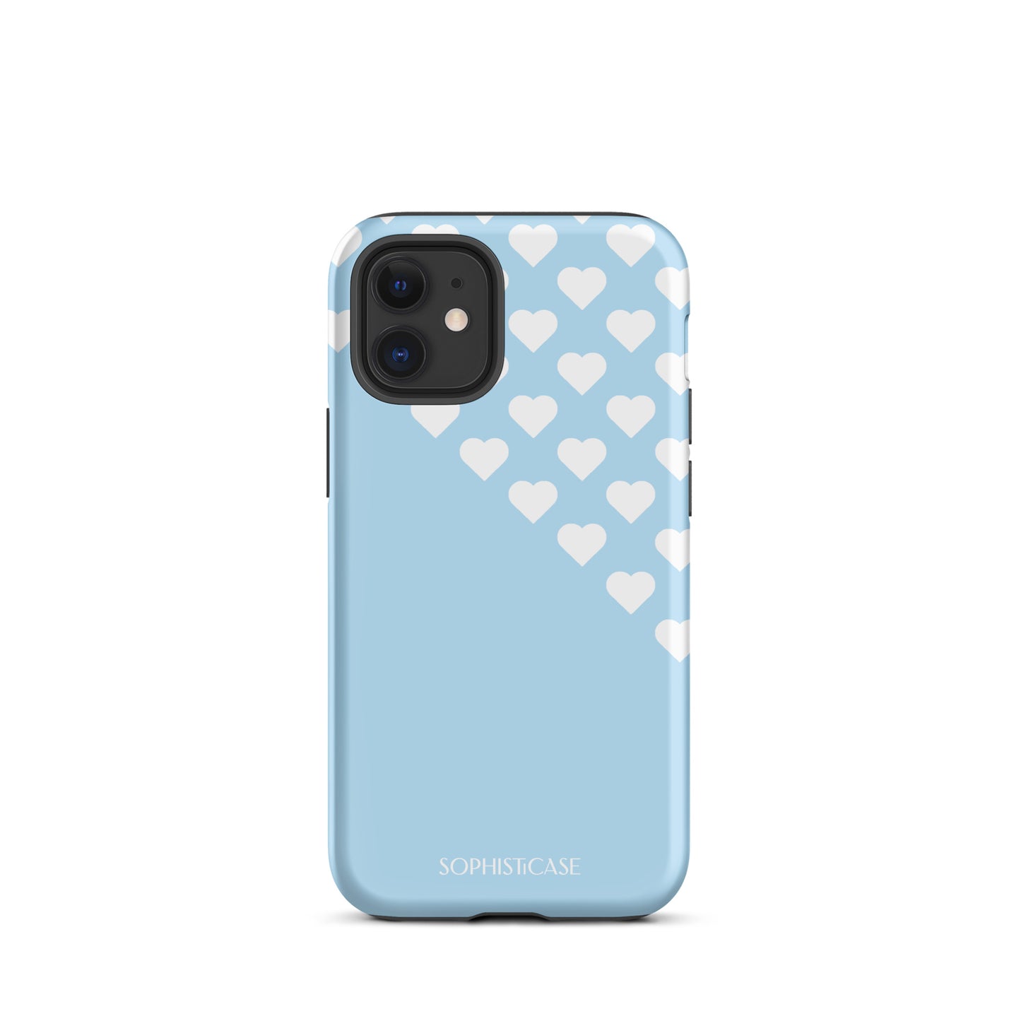 Tough Phone Case Featuring Blue Cream Tiny Hearts Design for iPhone 12 Mini Matte