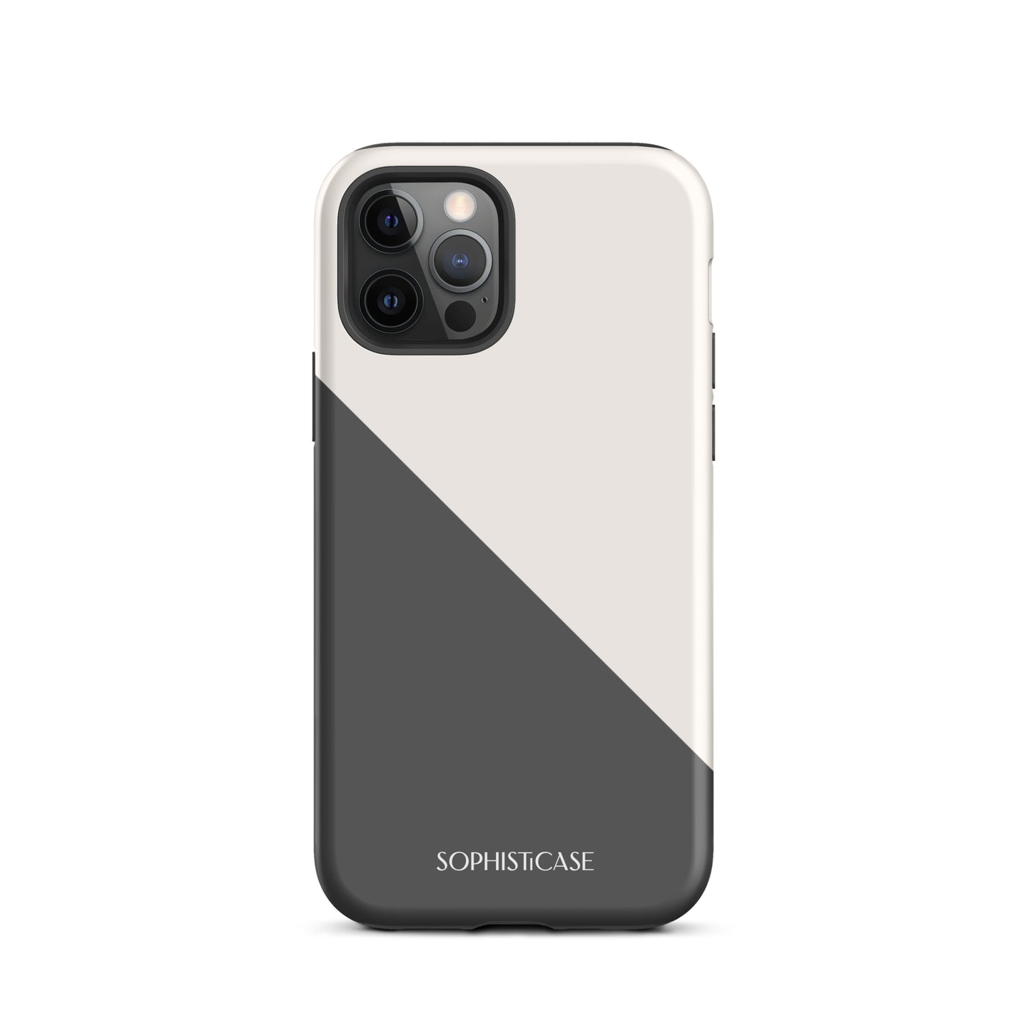 Tough Phone Case Featuring Grey Cream Diagonal Split Design for iPhone 12 Pro Matte