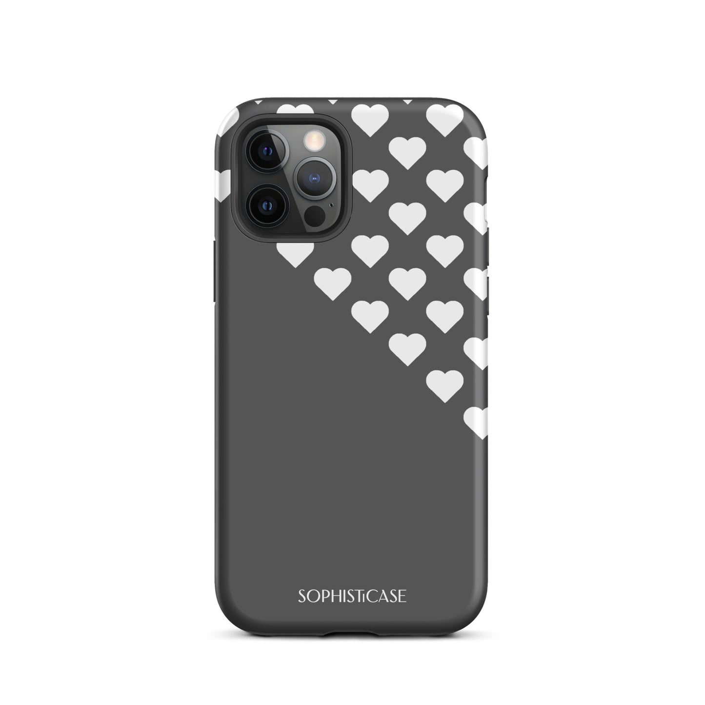 Tough Phone Case Featuring Black Cream Tiny Hearts Design for iPhone 12 Pro Matte