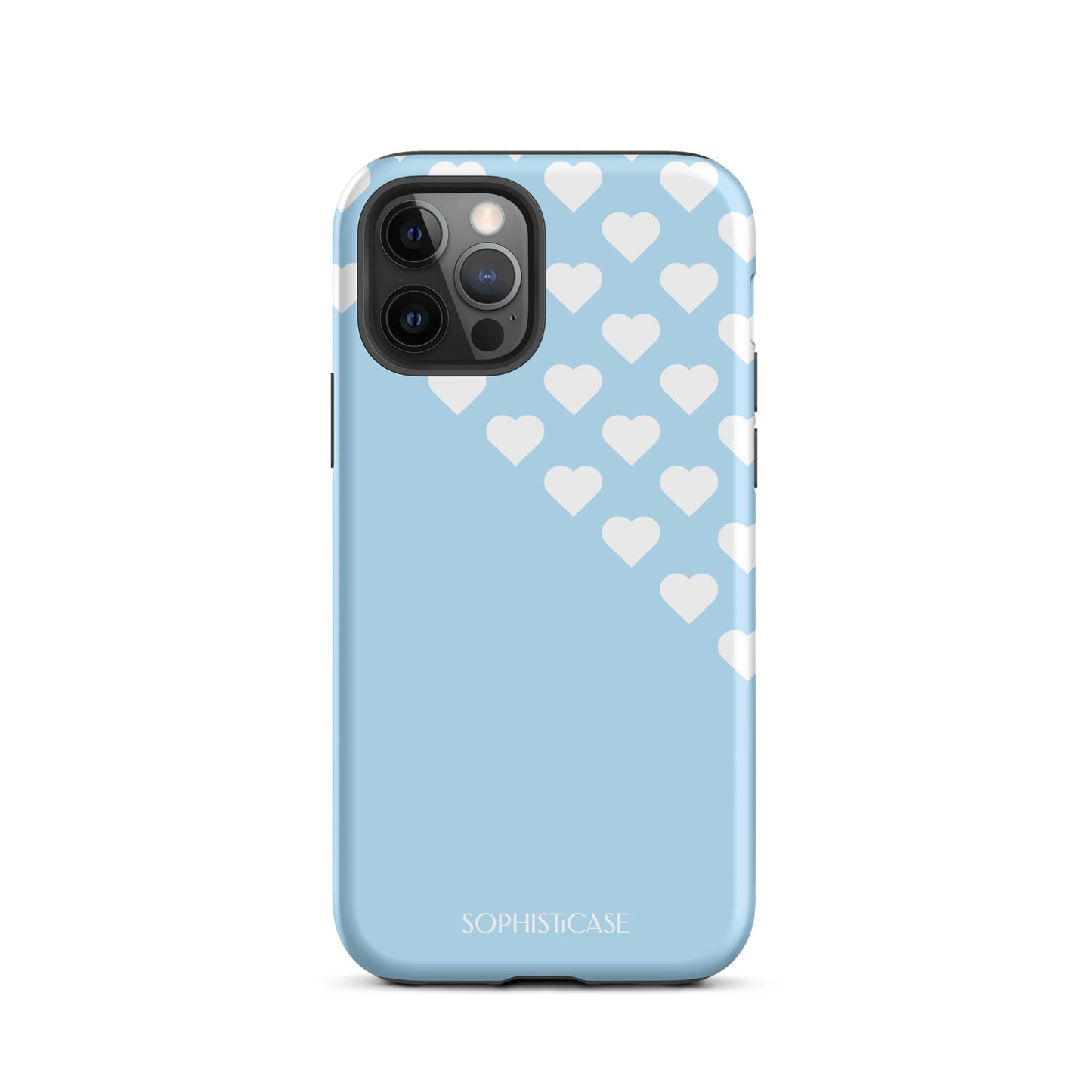 Tough Phone Case Featuring Blue Cream Tiny Hearts Design for iPhone 12 Pro Matte