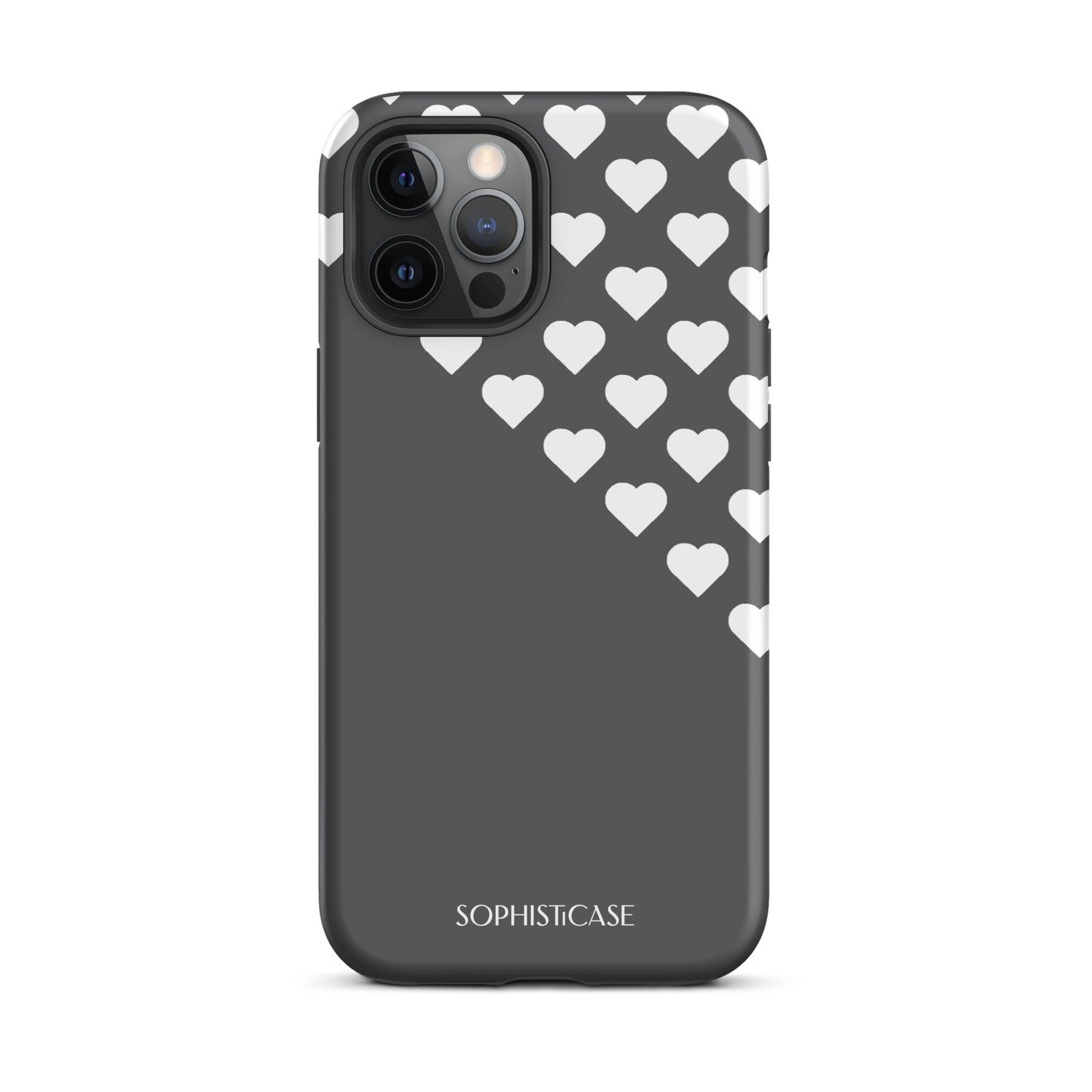 Tough Phone Case Featuring Black Cream Tiny Hearts Design for iPhone 12 Pro Max Matte