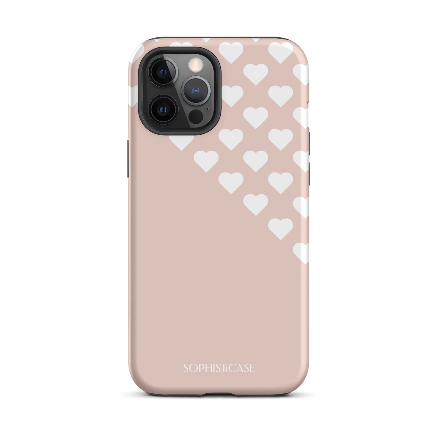 Tough Phone Case Featuring Neutral Beige Cream Tiny Hearts Design for iPhone 12 Pro Max Matte