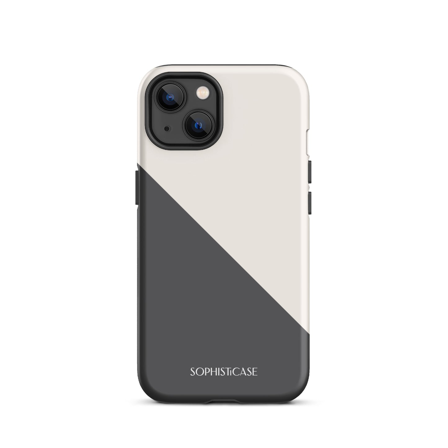 Tough Phone Case Featuring Grey Cream Diagonal Split Design for iPhone 13 Matte