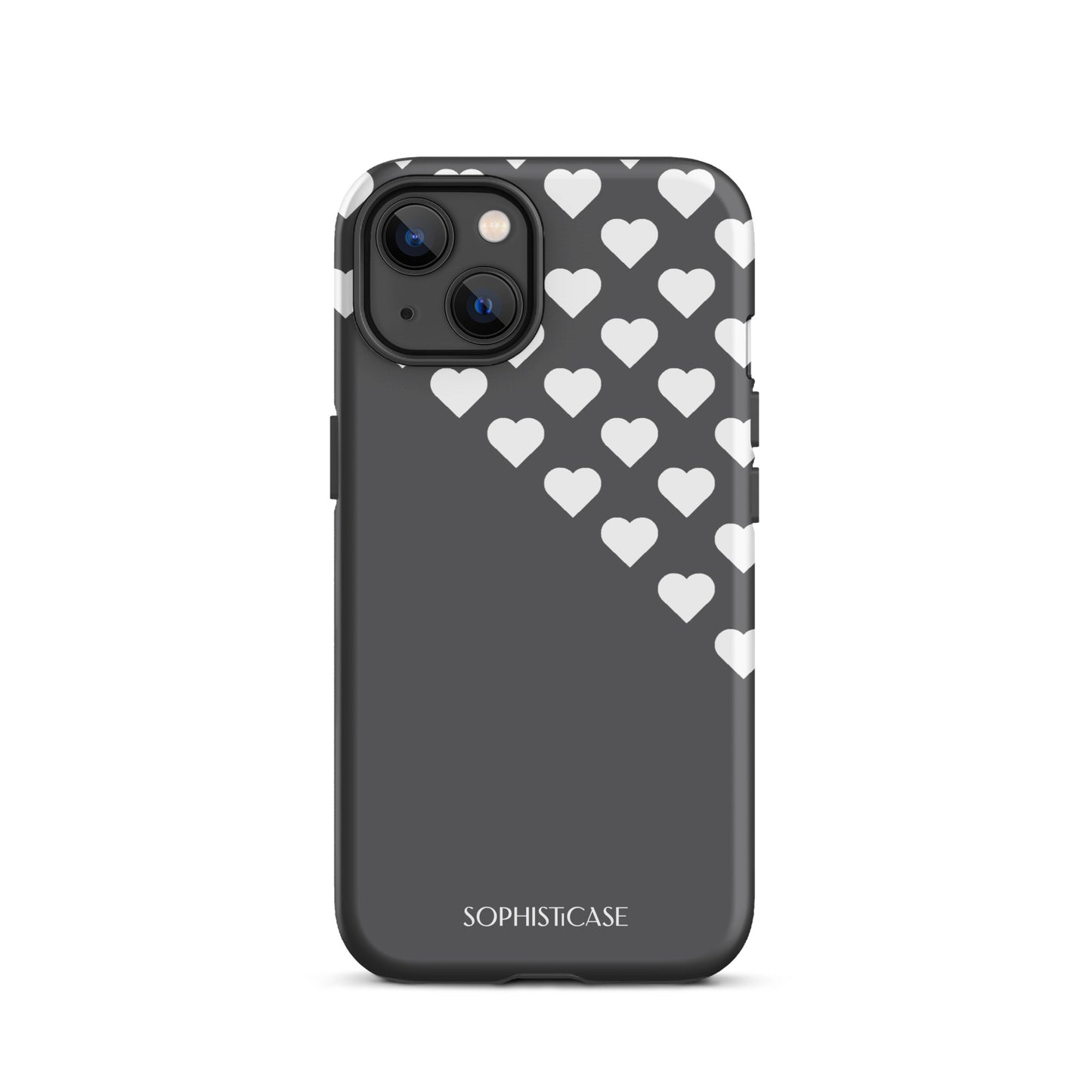 Tough Phone Case Featuring Black Cream Tiny Hearts Design for iPhone 13 Matte