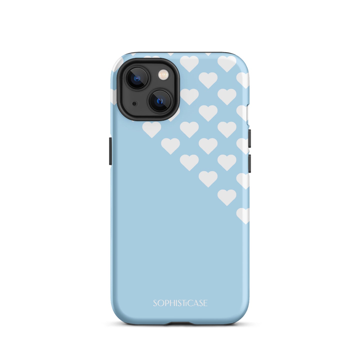 Tough Phone Case Featuring Blue Cream Tiny Hearts Design for iPhone 13 Matte