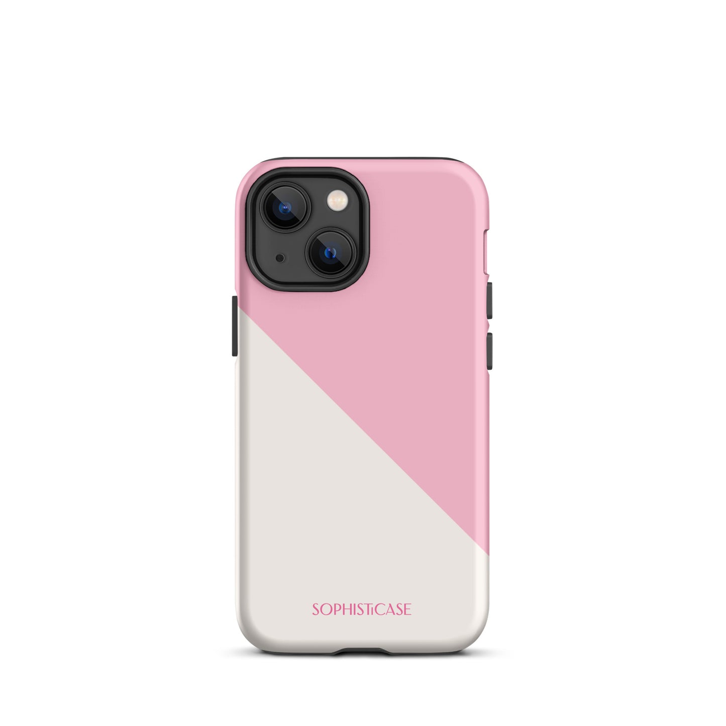 Tough Phone Case Featuring Pink Cream Diagonal Split Design for iPhone 13 Mini Matte