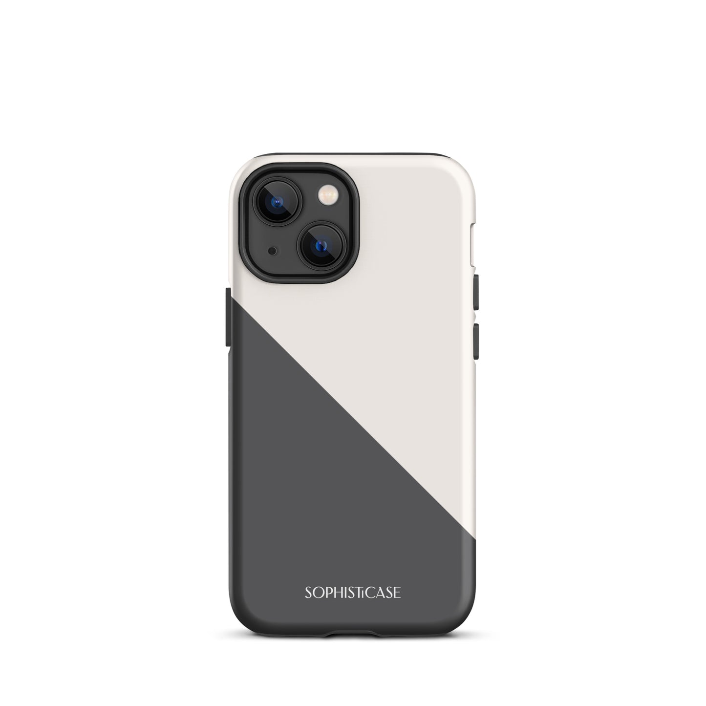 Tough Phone Case Featuring Grey Cream Diagonal Split Design for iPhone 13 Mini Matte