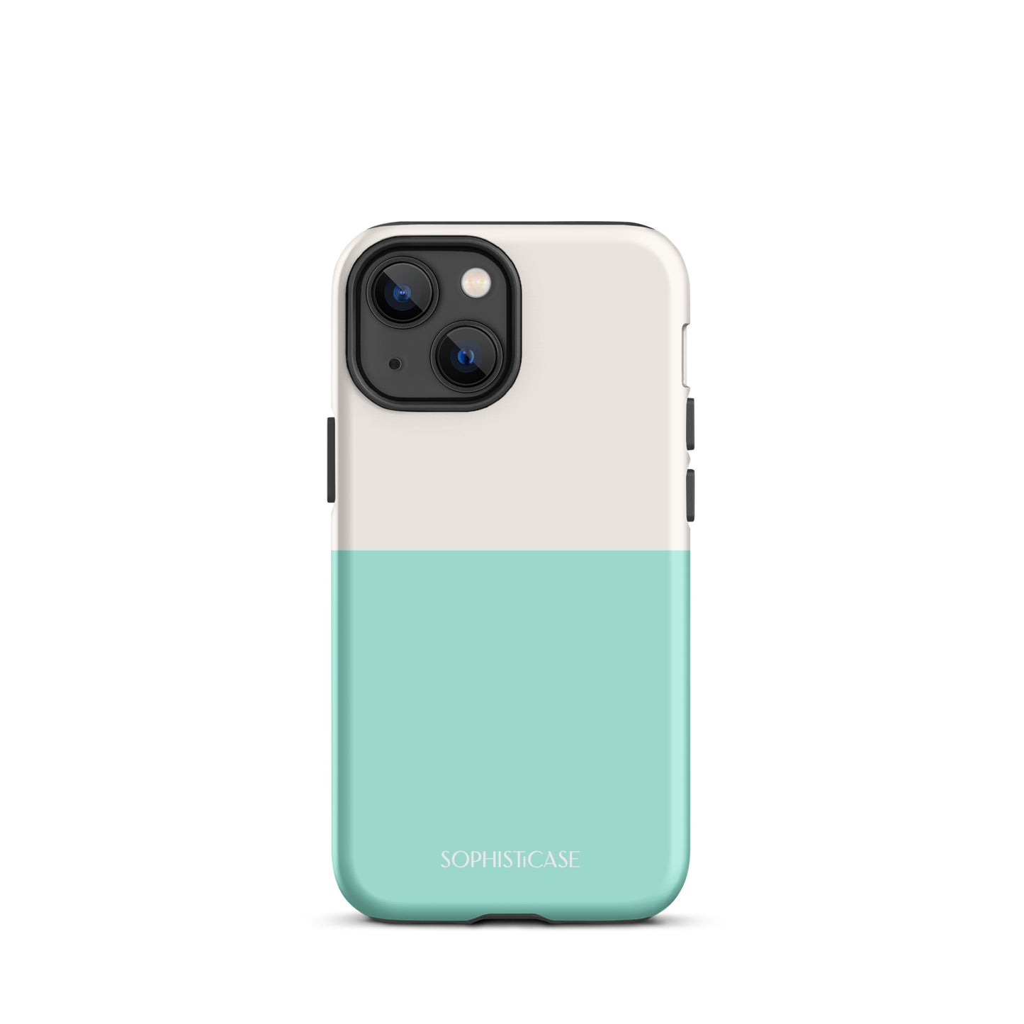 Tough Phone Case Featuring Two Tone Green Cream Design for iPhone 13 Mini Matte