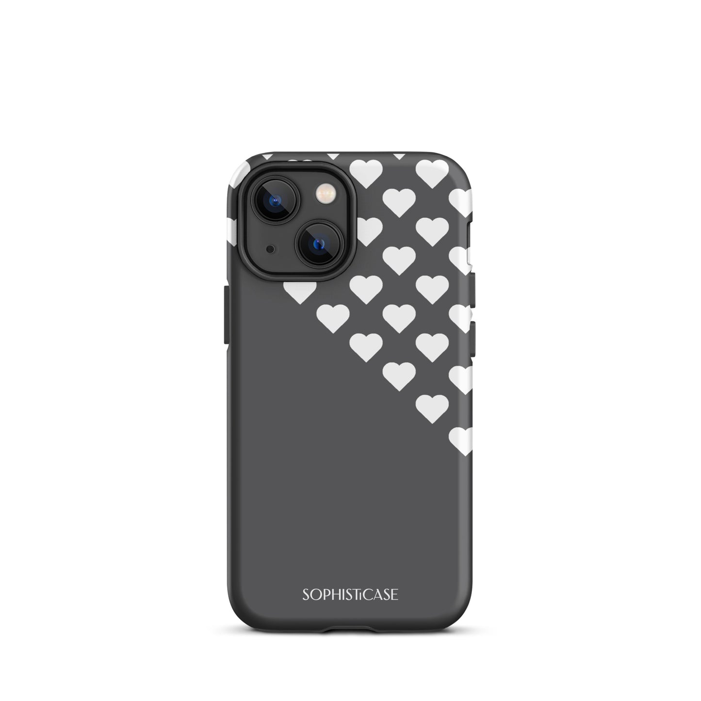 Tough Phone Case Featuring Black Cream Tiny Hearts Design for iPhone 13 Mini Matte