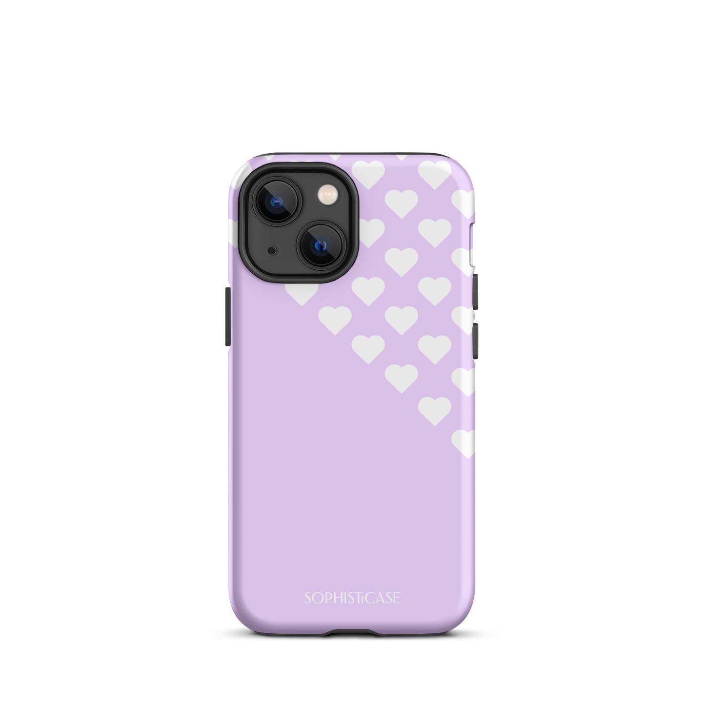 Tough Phone Case Featuring Purple Cream Tiny Hearts Design for iPhone 13 Mini Matte