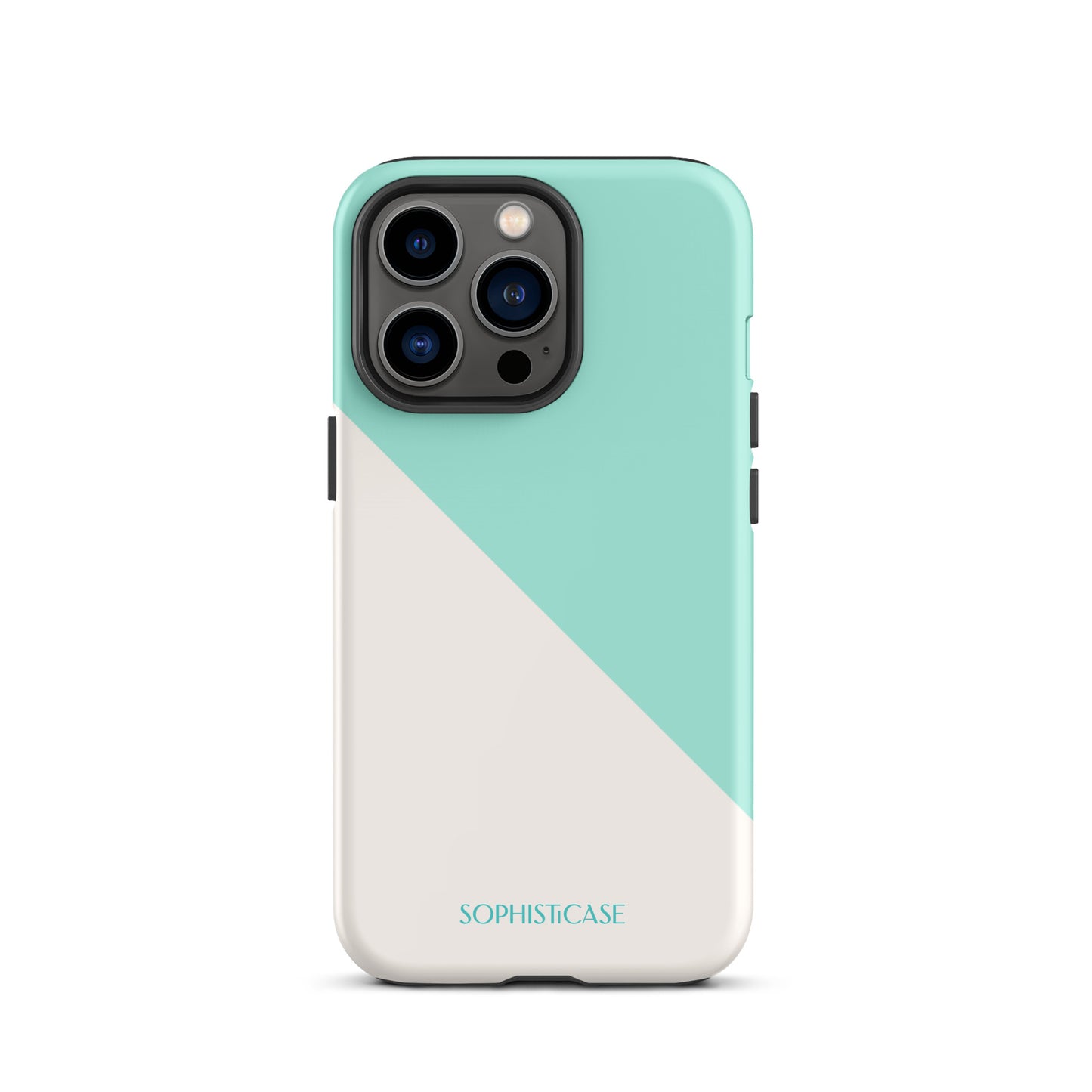 Tough Phone Case Featuring Mint Green Cream Diagonal Split Design for iPhone 13 Pro Matte