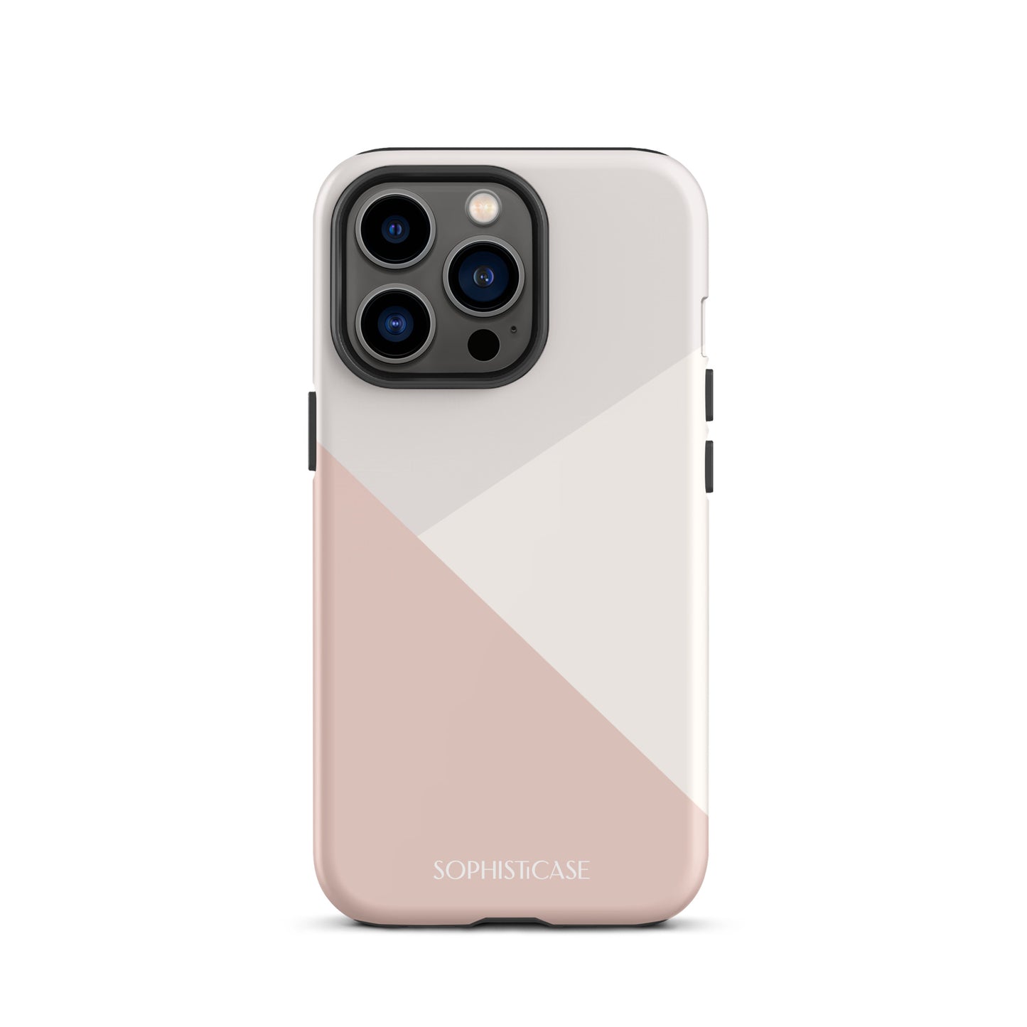 Tough Phone Case Featuring Three Tone Neutral Beige Cream Diagonal Design for iPhone 13 Pro Matte