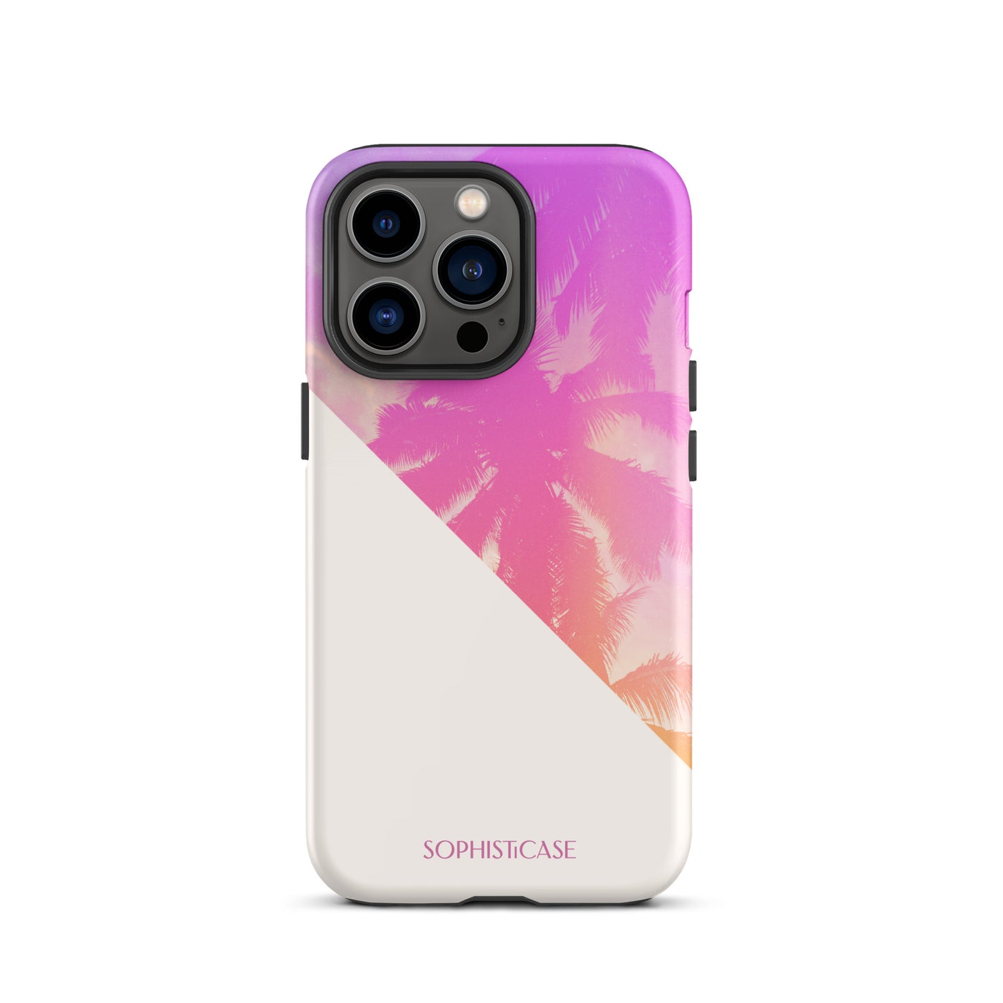 Tough Phone Case Featuring Purple Cream Summer Palm Tree Design for iPhone 13 Pro Matte