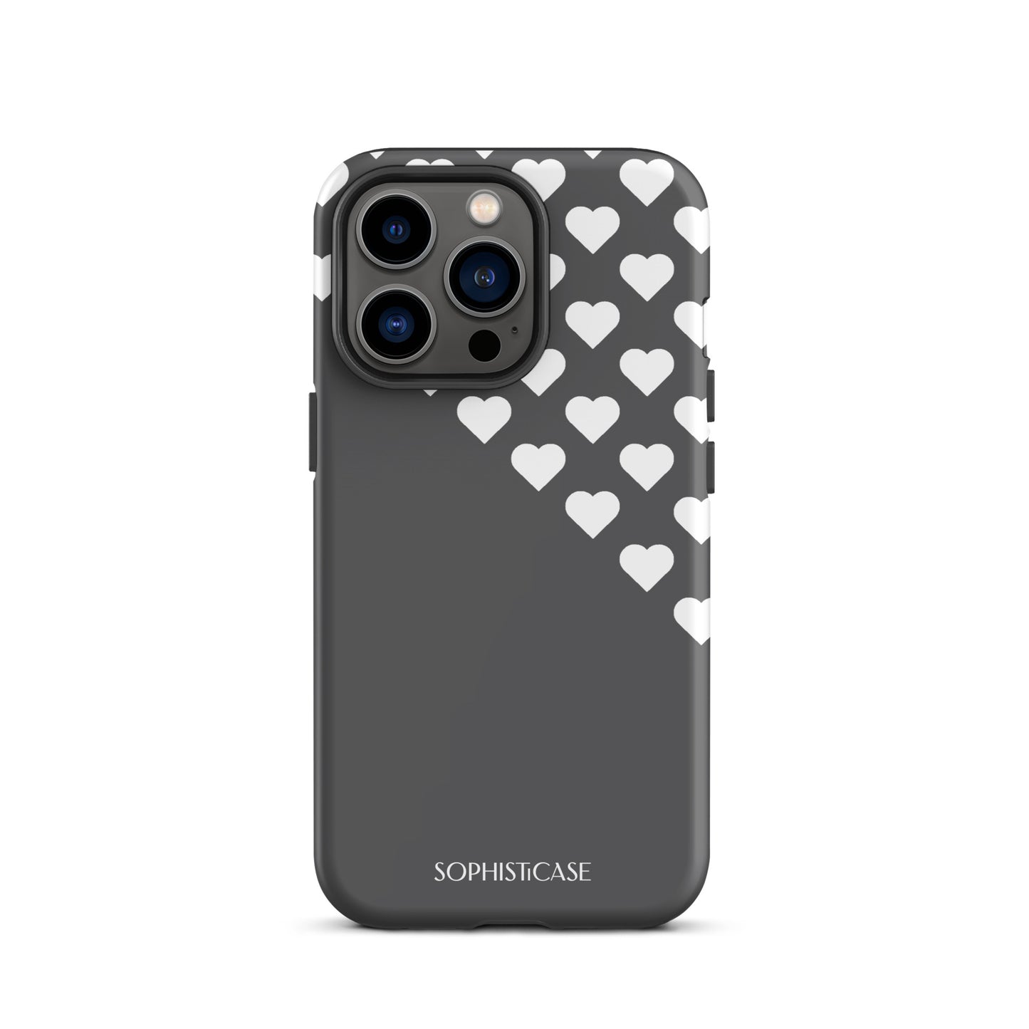 Tough Phone Case Featuring Black Cream Tiny Hearts Design for iPhone 13 Pro Matte