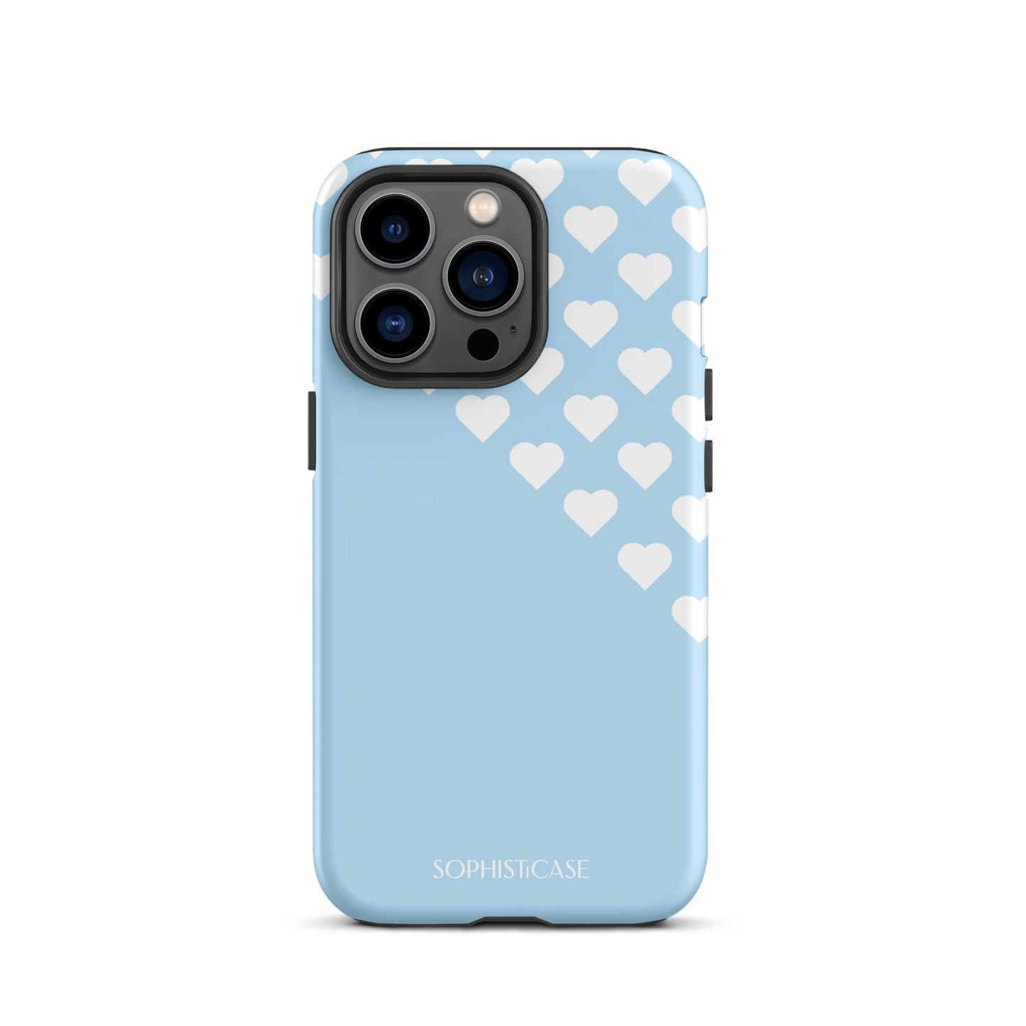 Tough Phone Case Featuring Blue Cream Tiny Hearts Design for iPhone 13 Pro Matte