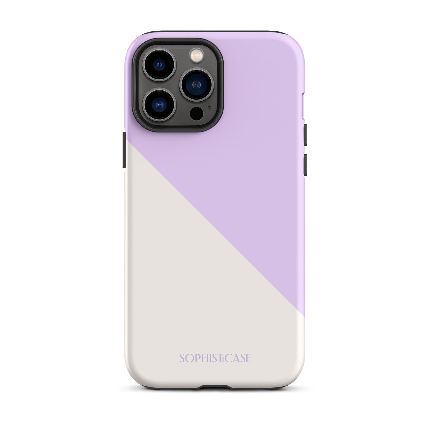 Tough Phone Case Featuring Purple Cream Diagonal Split Design for iPhone 13 Pro Max Matte