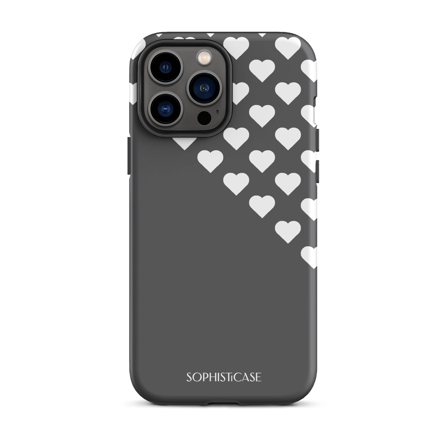 Tough Phone Case Featuring Black Cream Tiny Hearts Design for iPhone 13 Pro Max Matte