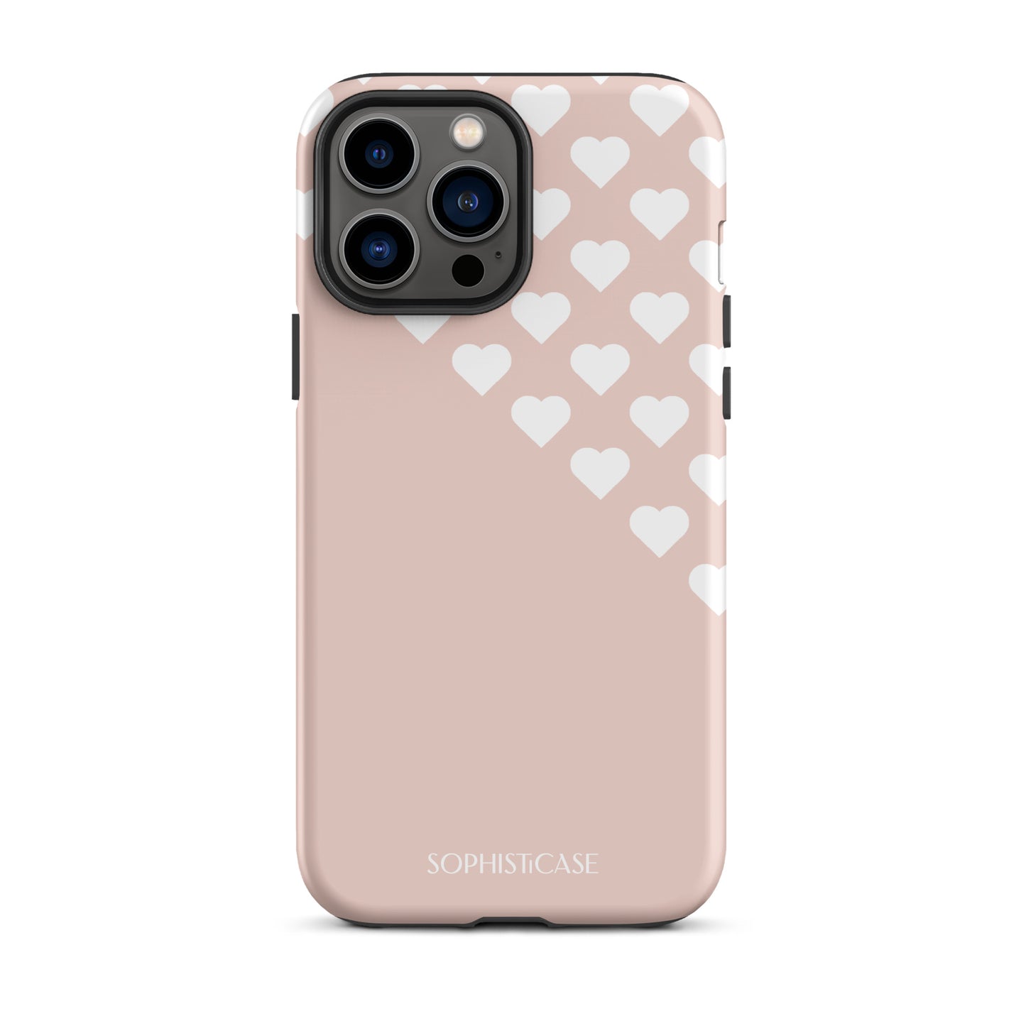 Tough Phone Case Featuring Neutral Beige Cream Tiny Hearts Design for iPhone 13 Pro Max Matte