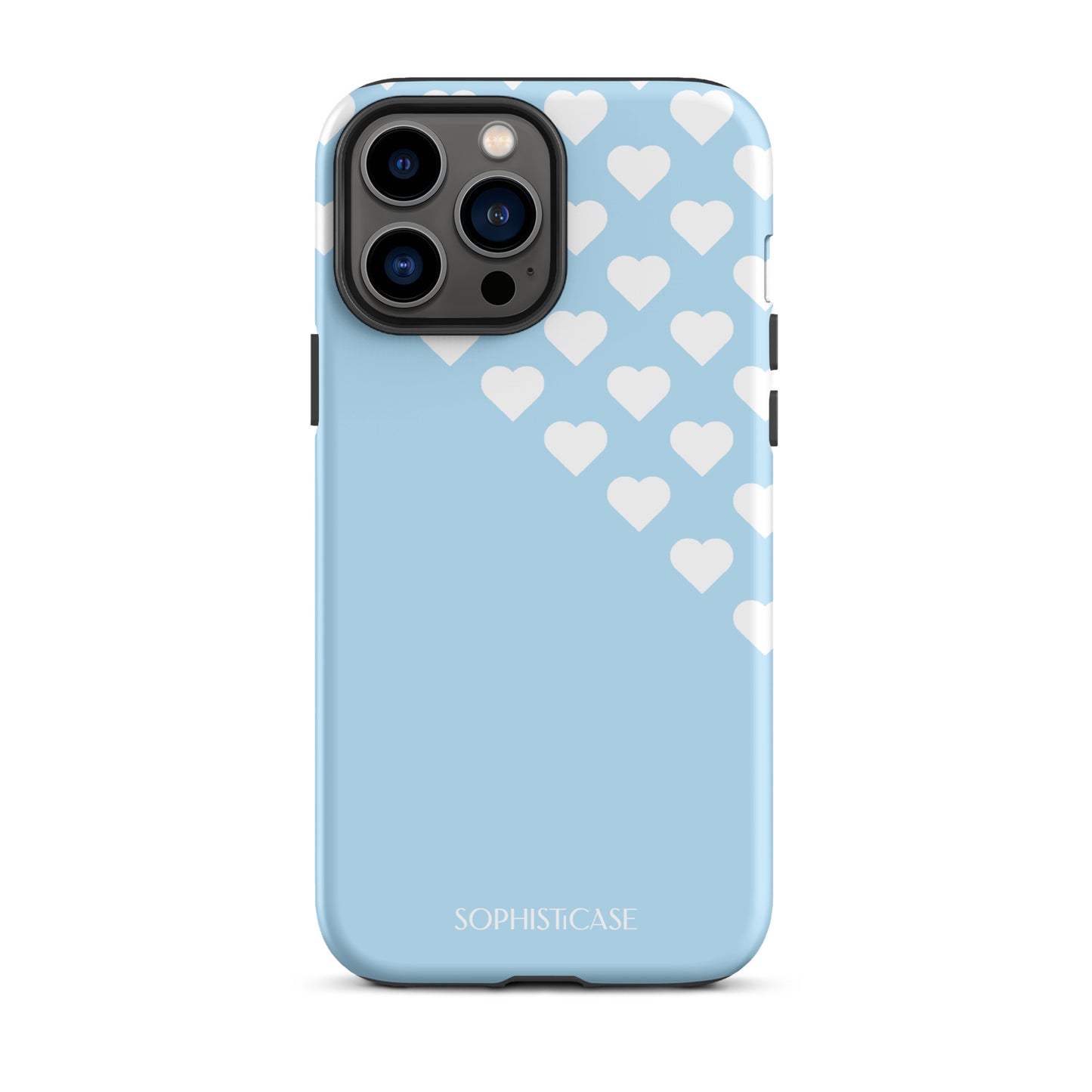 Tough Phone Case Featuring Blue Cream Tiny Hearts Design for iPhone 13 Pro Max Matte