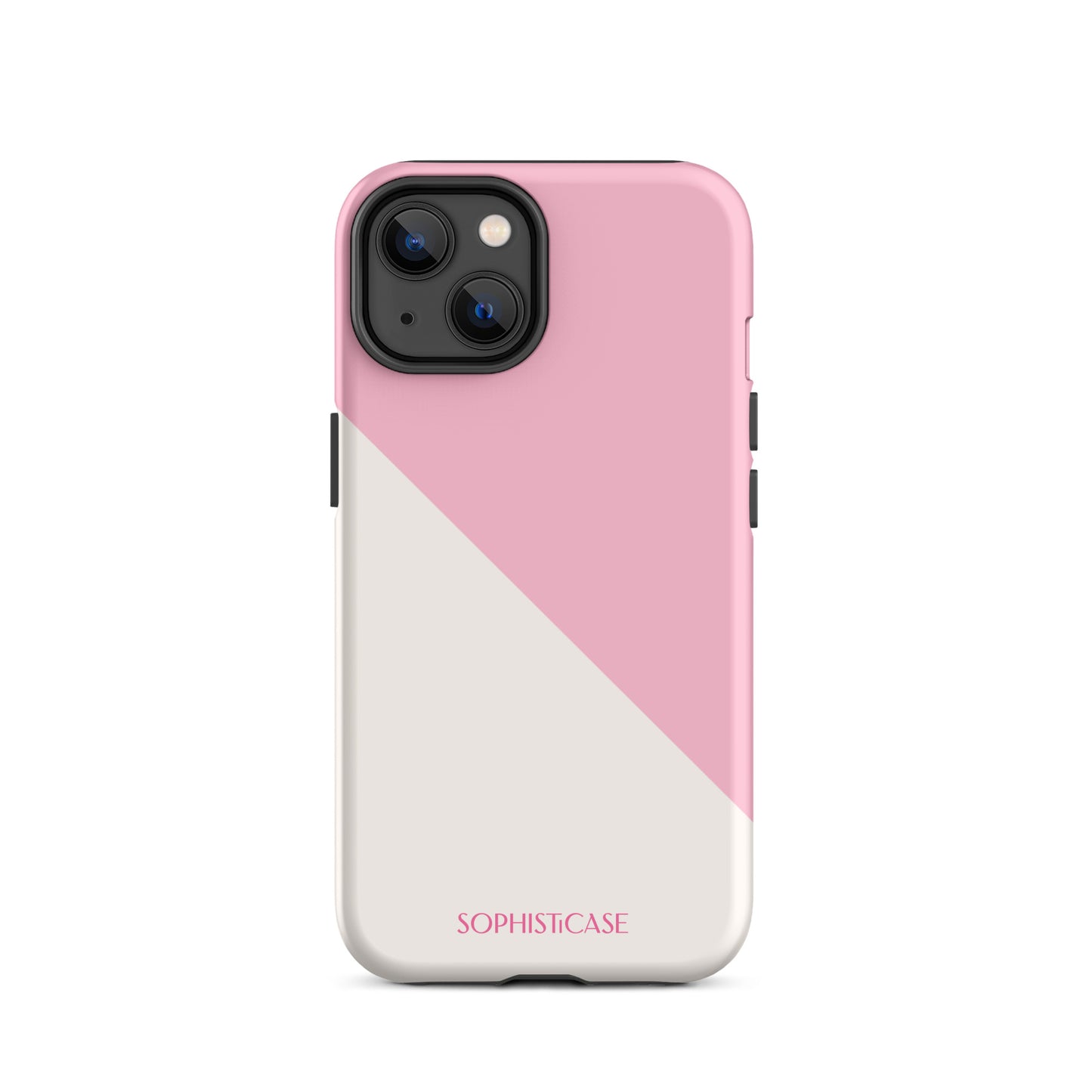 Tough Phone Case Featuring Pink Cream Diagonal Split Design for iPhone 14 Matte