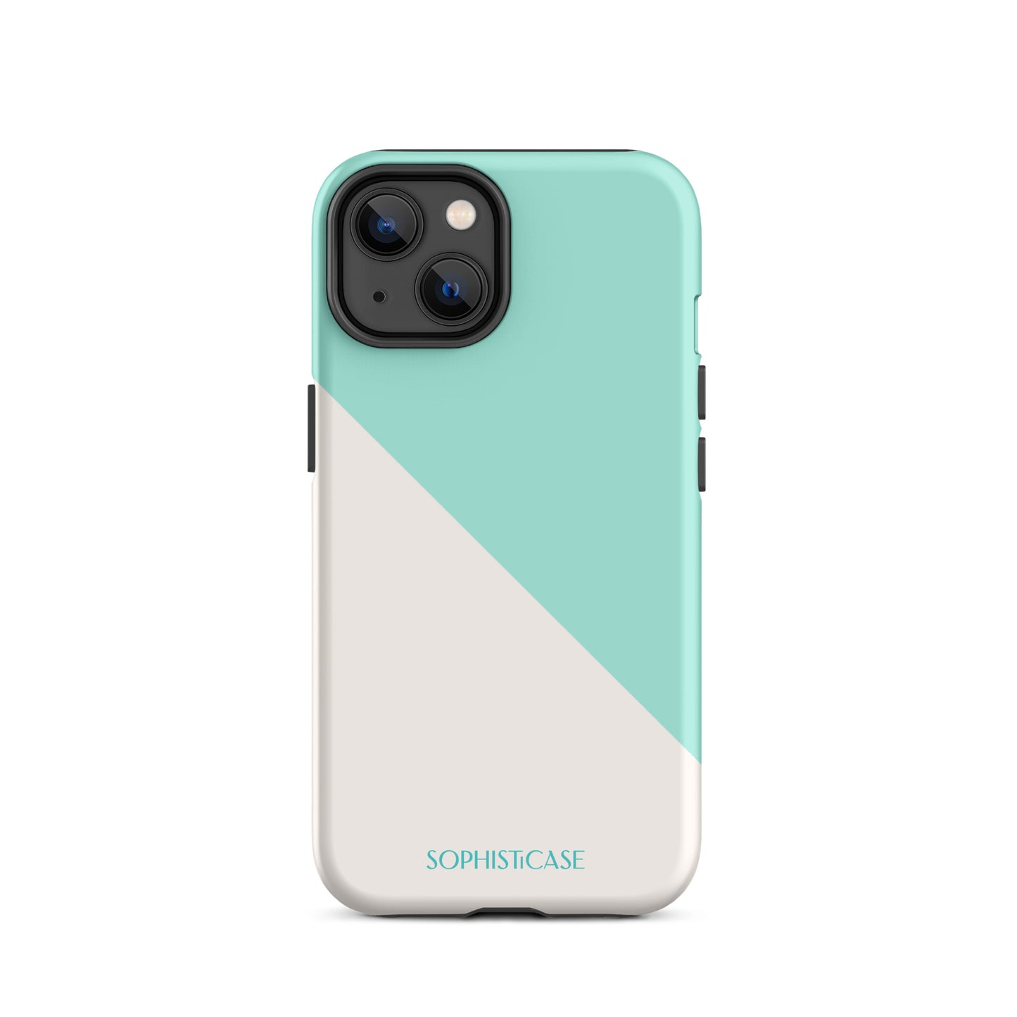 Tough Phone Case Featuring Mint Green Cream Diagonal Split Design for iPhone 14 Matte