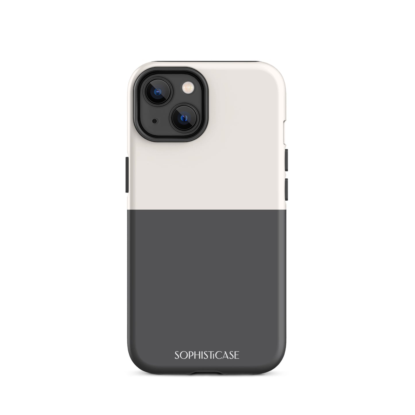 Tough Phone Case Featuring Two Tone Grey Cream Design for iPhone 14 Matte