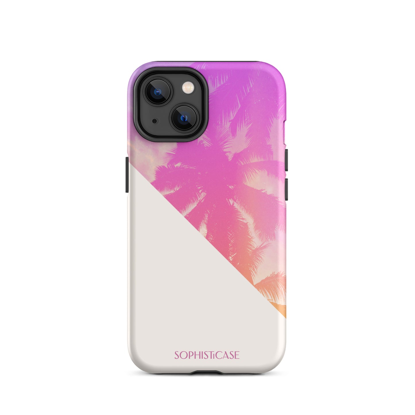 Tough Phone Case Featuring Purple Cream Summer Palm Tree Design for iPhone 14 Matte