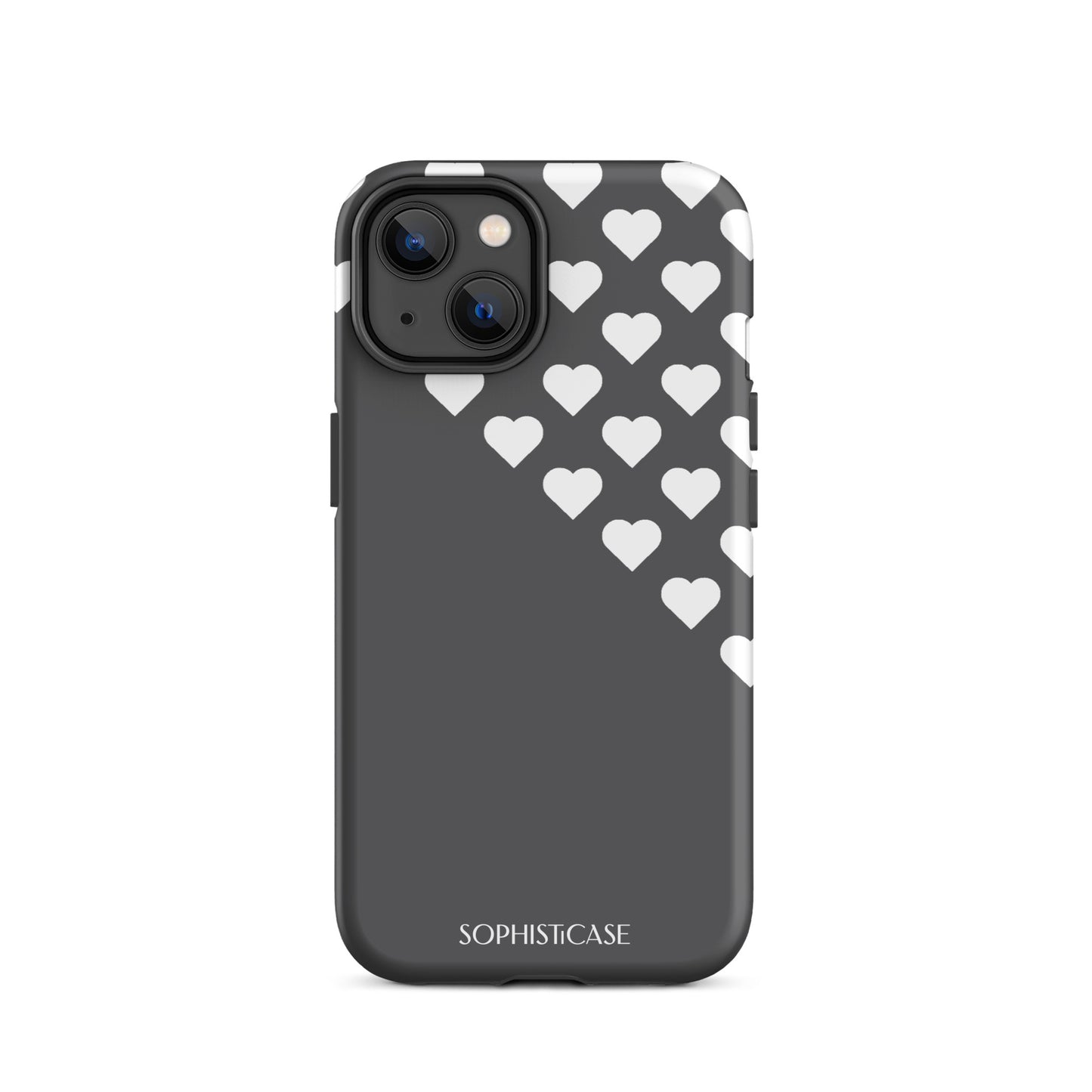 Tough Phone Case Featuring Black Cream Tiny Hearts Design for iPhone 14 Matte