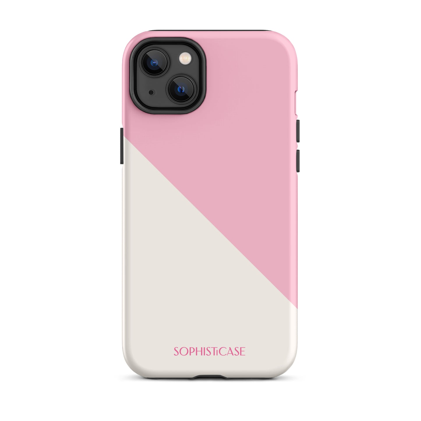 Tough Phone Case Featuring Pink Cream Diagonal Split Design for iPhone 14 Plus Matte