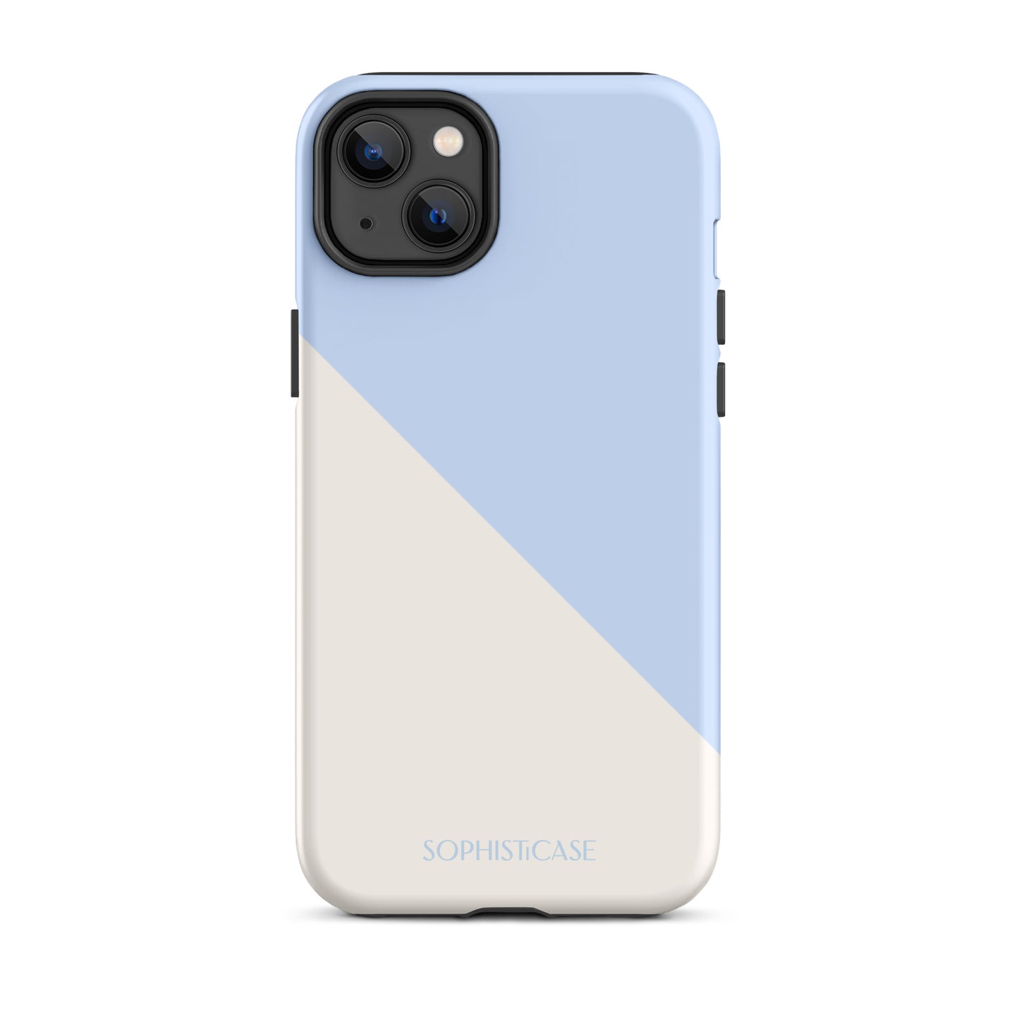 Tough Phone Case Featuring Baby Blue Cream Diagonal Split Design for iPhone 14 Plus Matte