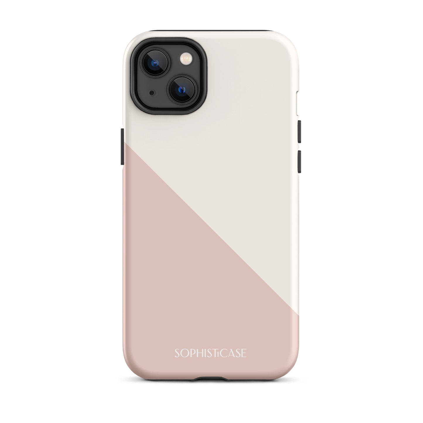 Tough Phone Case Featuring Neutral Beige Cream Diagonal Split Design for iPhone 14 Plus Matte