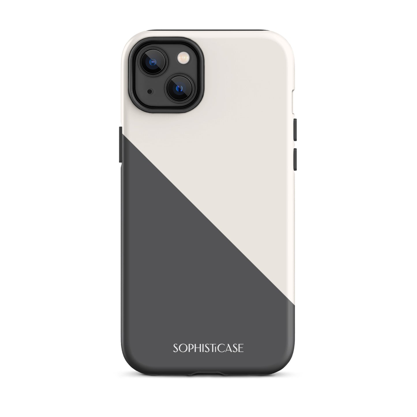 Tough Phone Case Featuring Grey Cream Diagonal Split Design for iPhone 14 Plus Matte