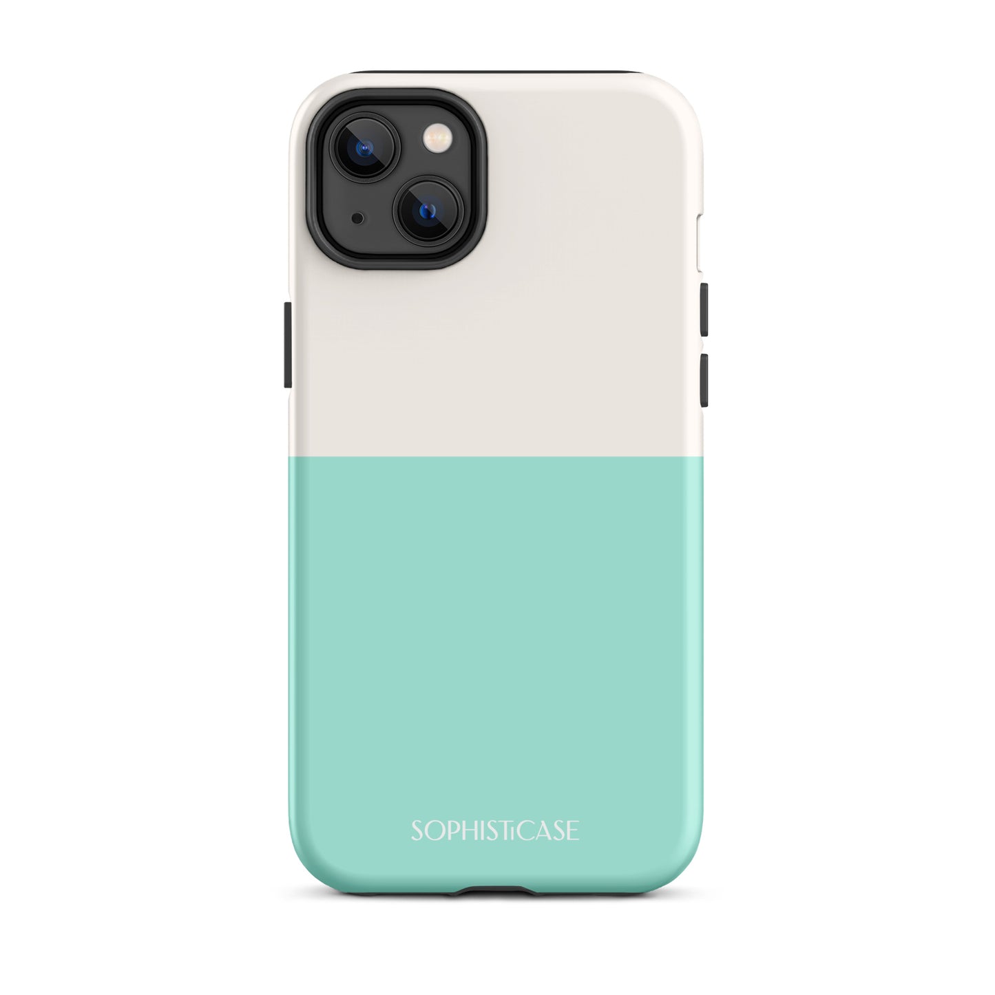 Tough Phone Case Featuring Two Tone Green Cream Design for iPhone 14 Plus Matte