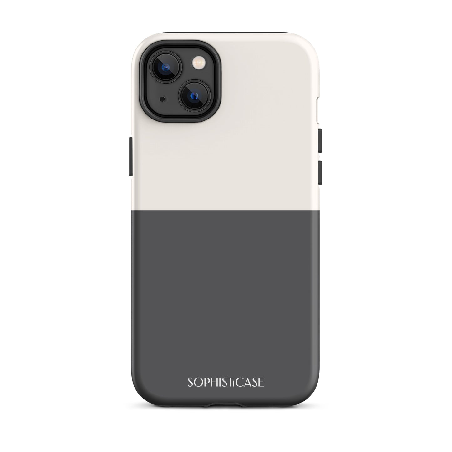 Tough Phone Case Featuring Two Tone Grey Cream Design for iPhone 14 Plus Matte