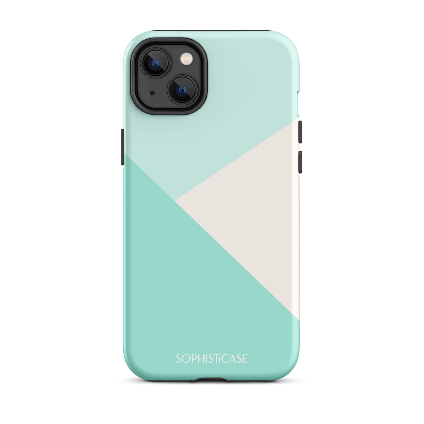 Tough Phone Case Featuring Three Tone Mint Green Cream Diagonal Design for iPhone 14 Plus Matte