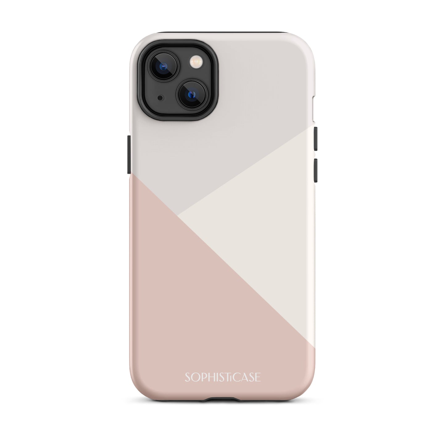 Tough Phone Case Featuring Three Tone Neutral Beige Cream Diagonal Design for iPhone 14 Plus Matte