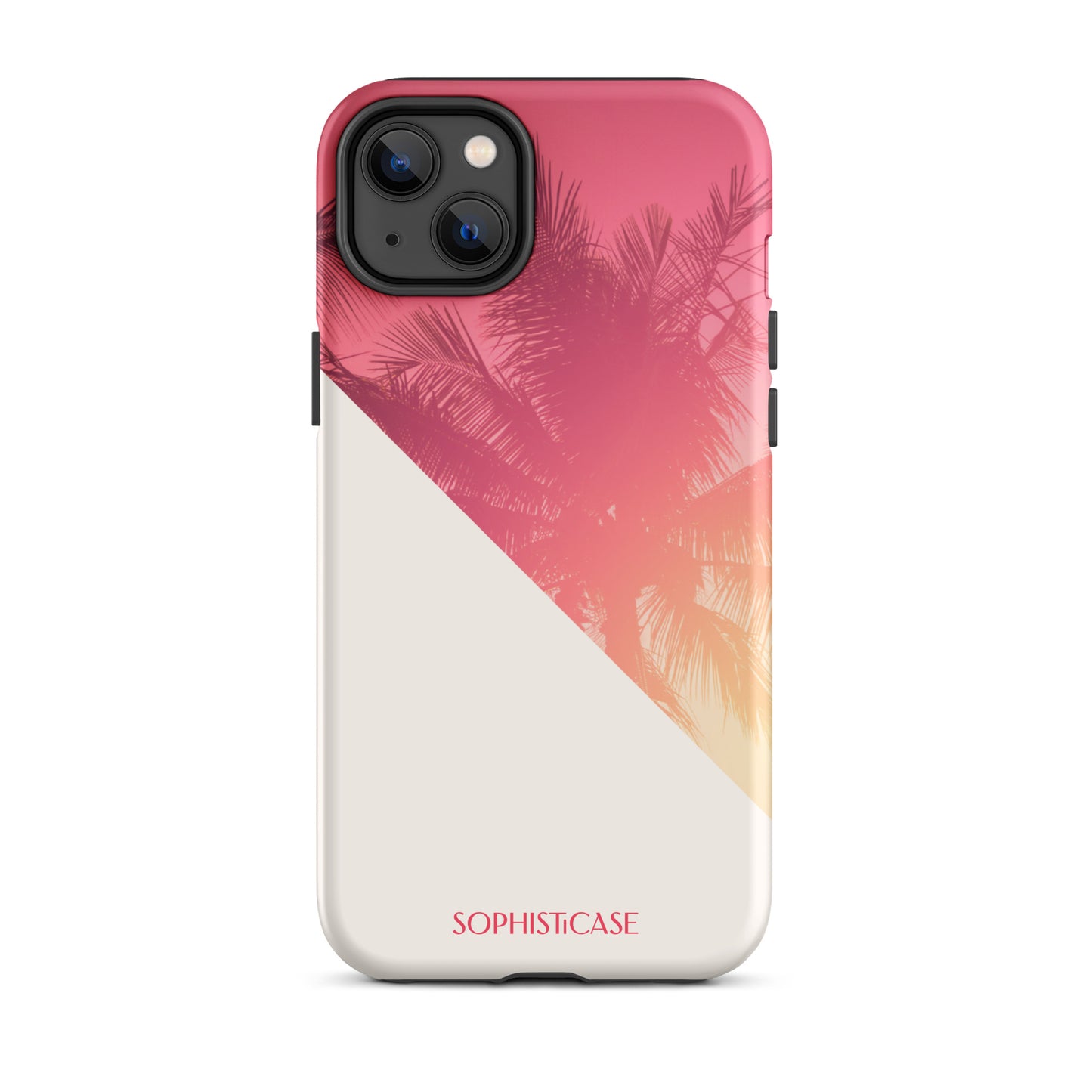 Tough Phone Case Featuring Red Cream Summer Palm Tree Design for iPhone 14 Plus Matte