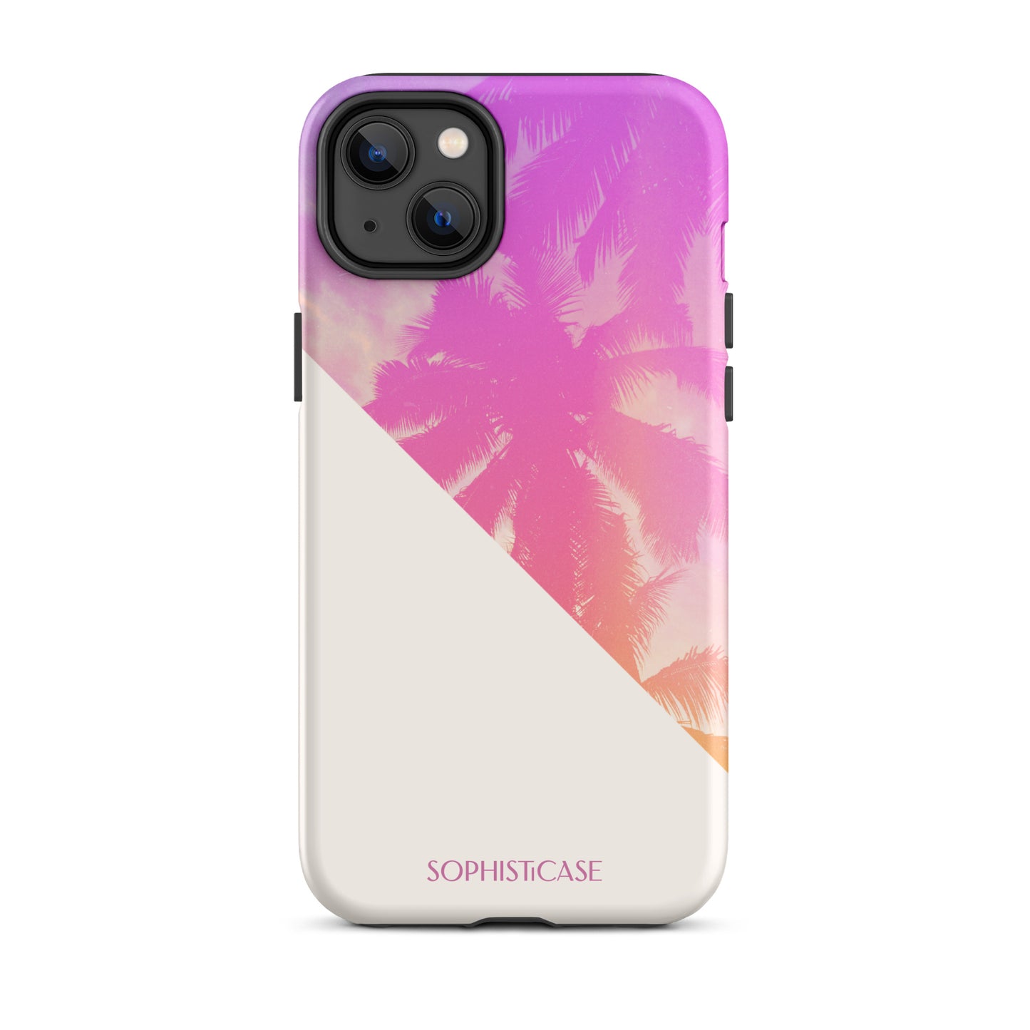 Tough Phone Case Featuring Purple Cream Summer Palm Tree Design for iPhone 14 Plus Matte