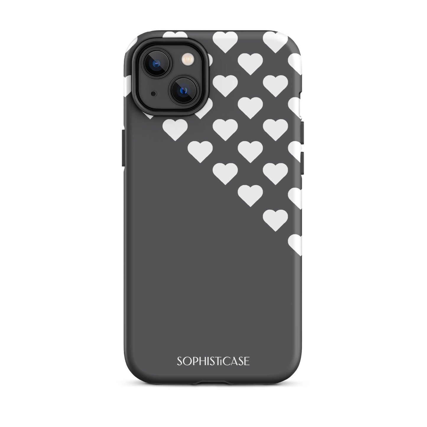 Tough Phone Case Featuring Black Cream Tiny Hearts Design for iPhone 14 Plus Matte