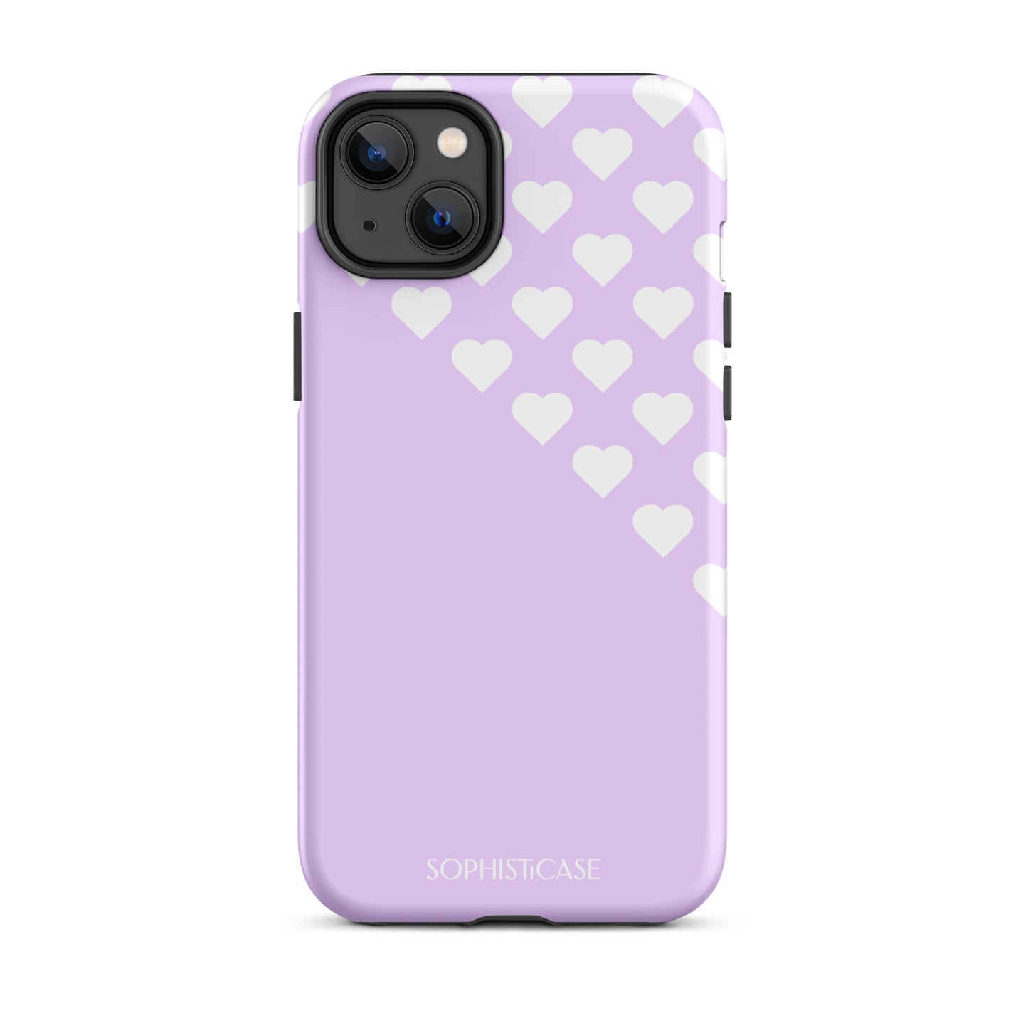 Tough Phone Case Featuring Purple Cream Tiny Hearts Design for iPhone 14 Plus Matte