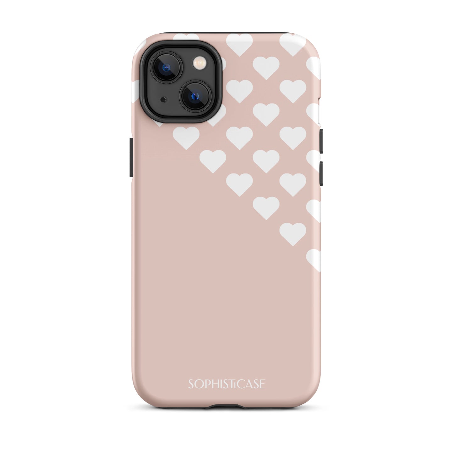 Tough Phone Case Featuring Neutral Beige Cream Tiny Hearts Design for iPhone 14 Plus Matte