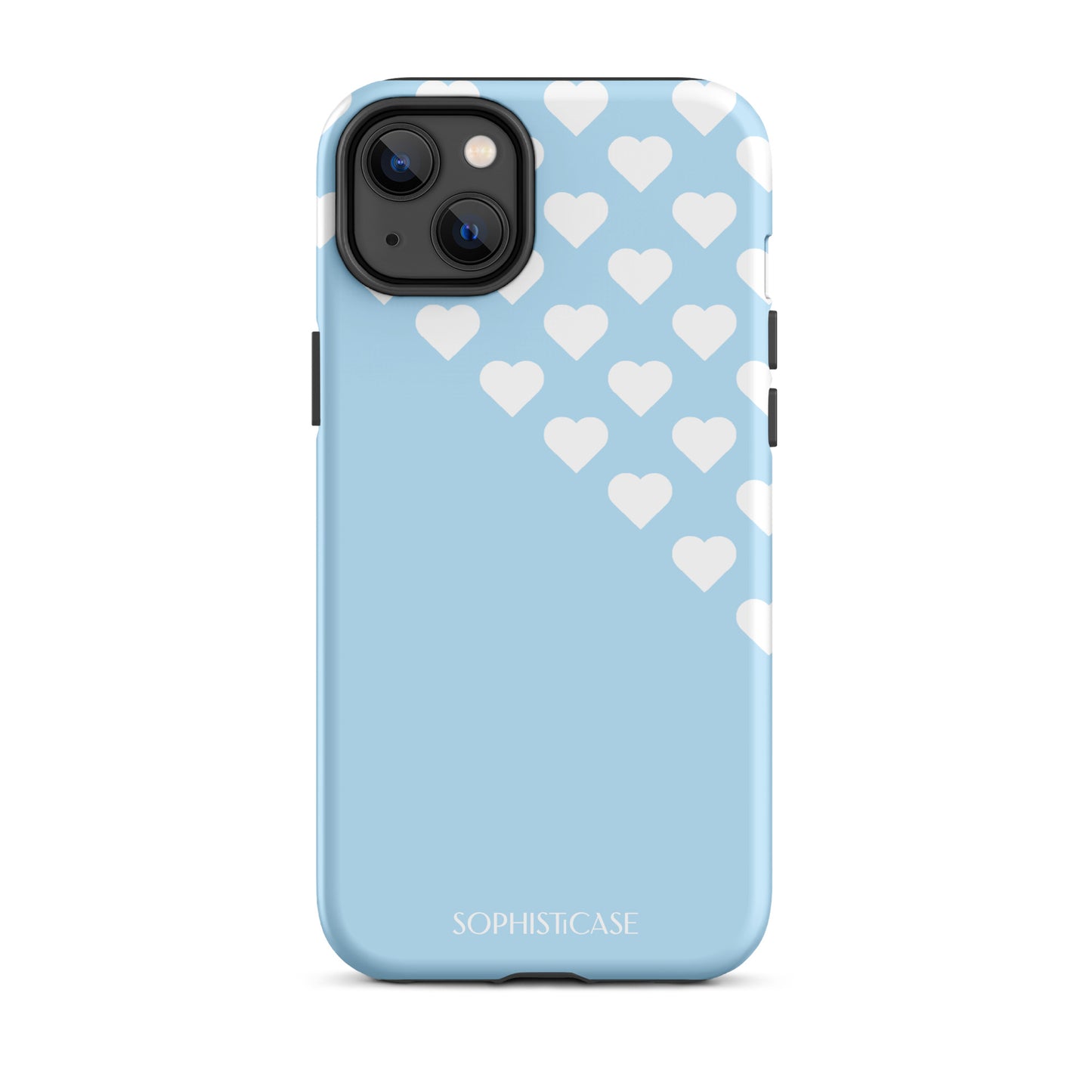 Tough Phone Case Featuring Blue Cream Tiny Hearts Design for iPhone 14 Plus Matte